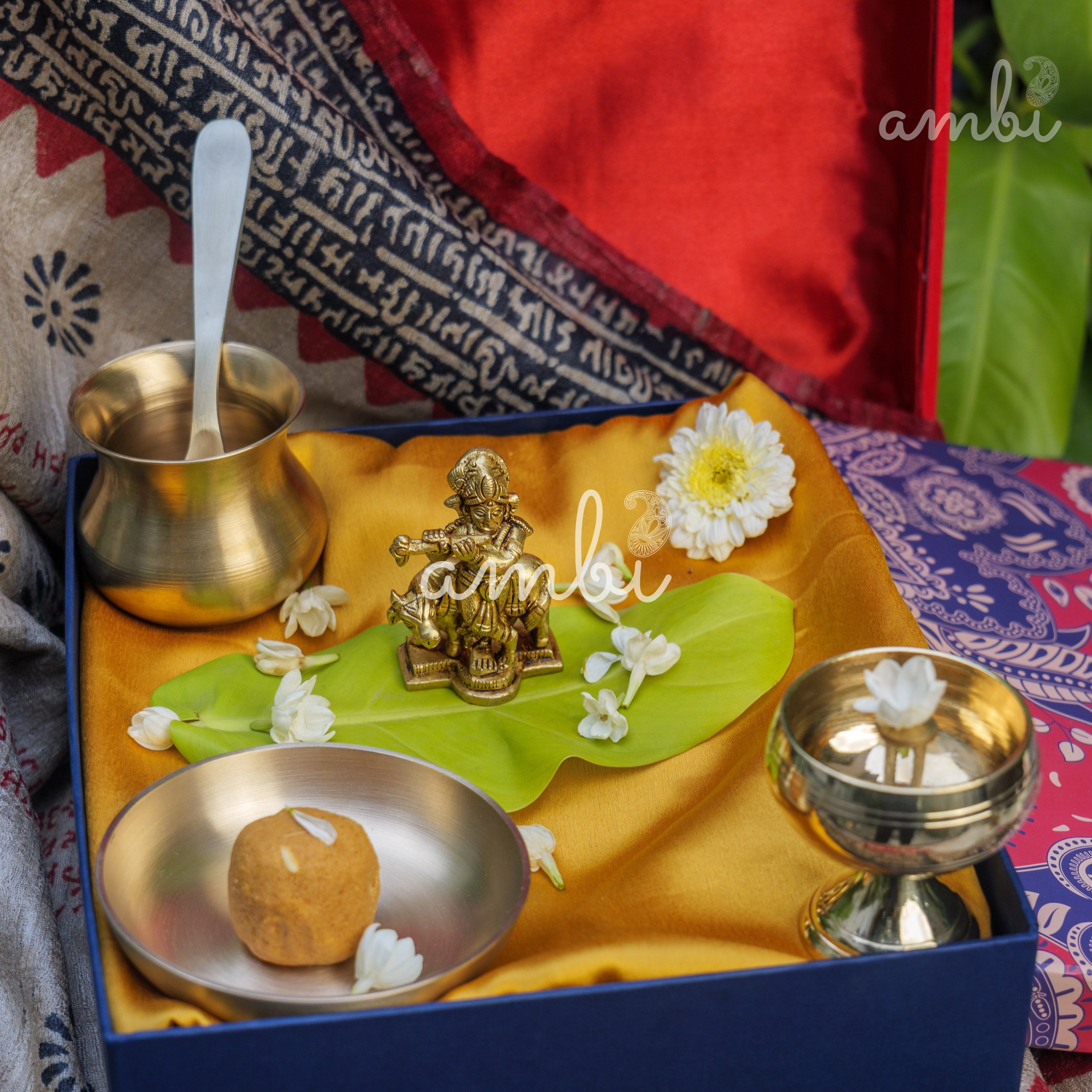 Pure Brass Lord Krishna Idol with Nandi - 2.75 inch height