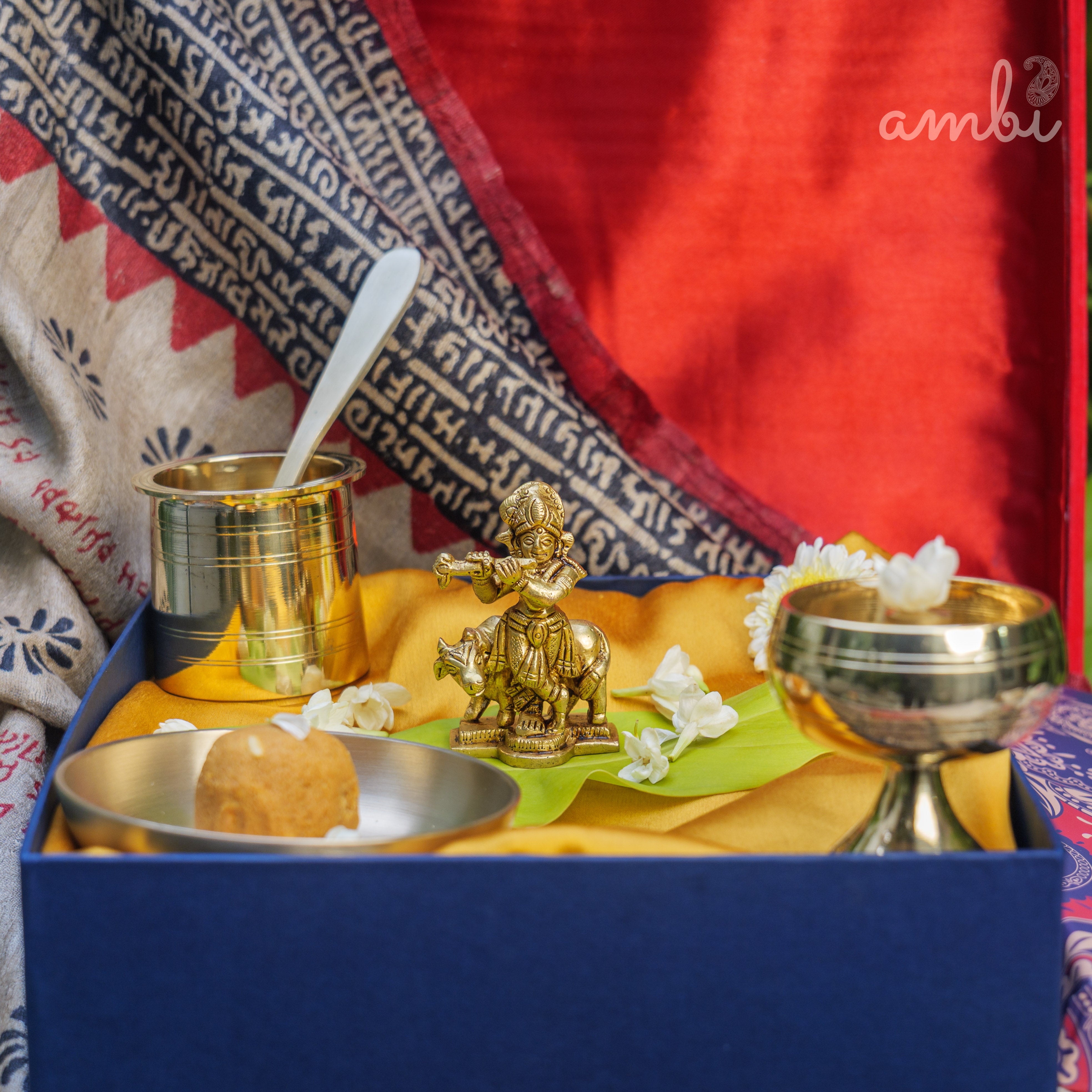 Pure Brass Lord Krishna Idol with Nandi - 2.75 inch height