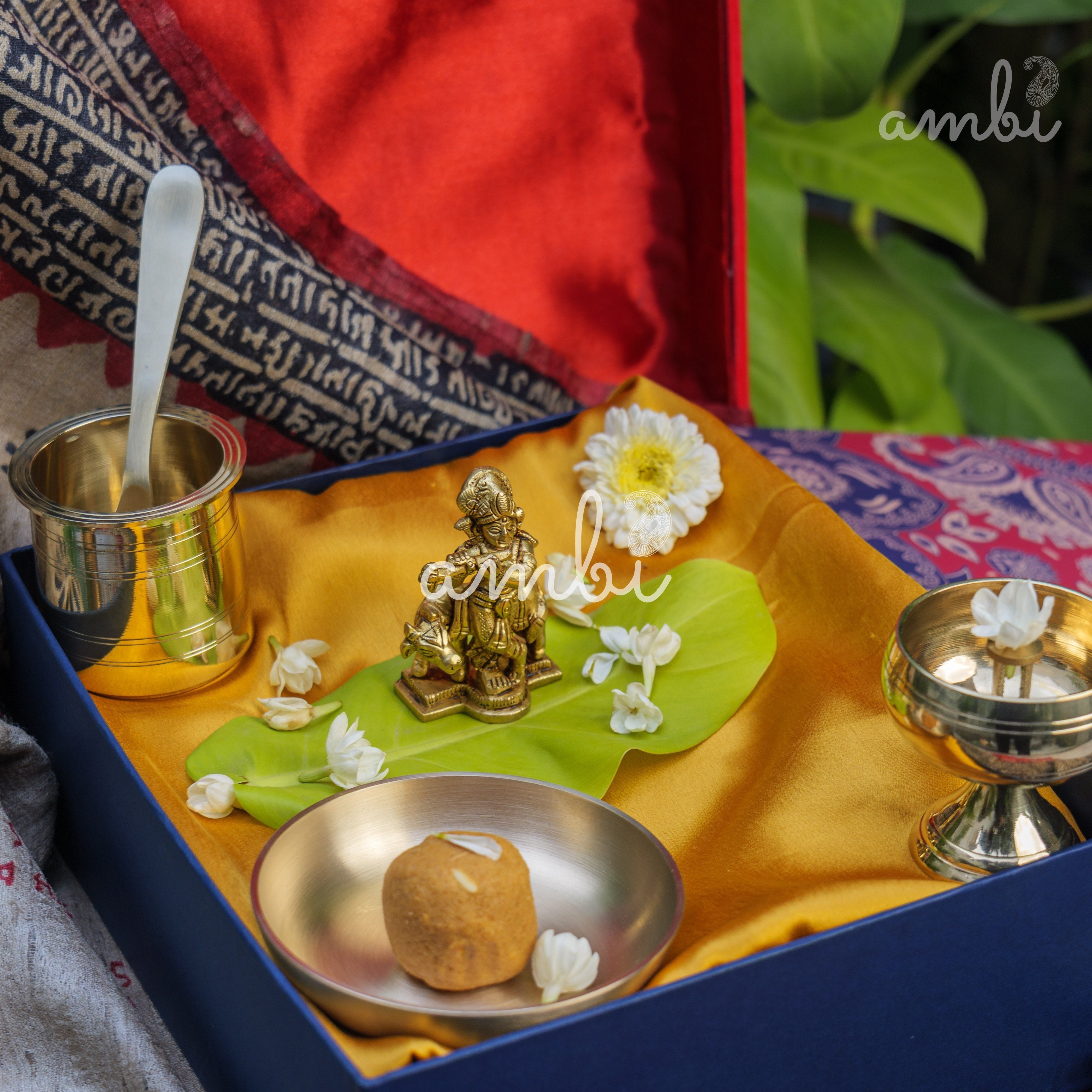 Pure Brass Lord Krishna Idol with Nandi - 2.75 inch height