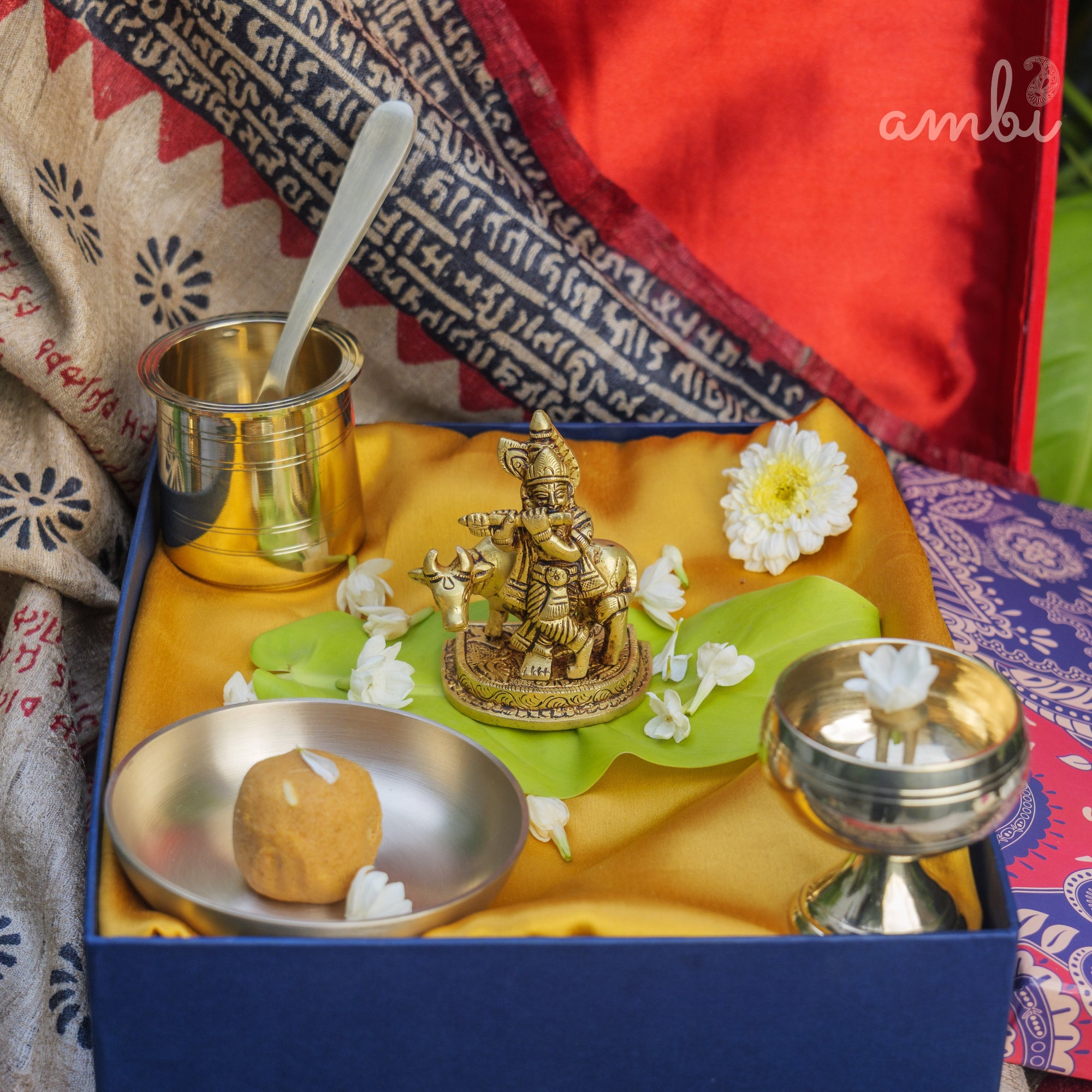 Pure Brass Lord Krishna Idol with Nandi - 3.5 inch height