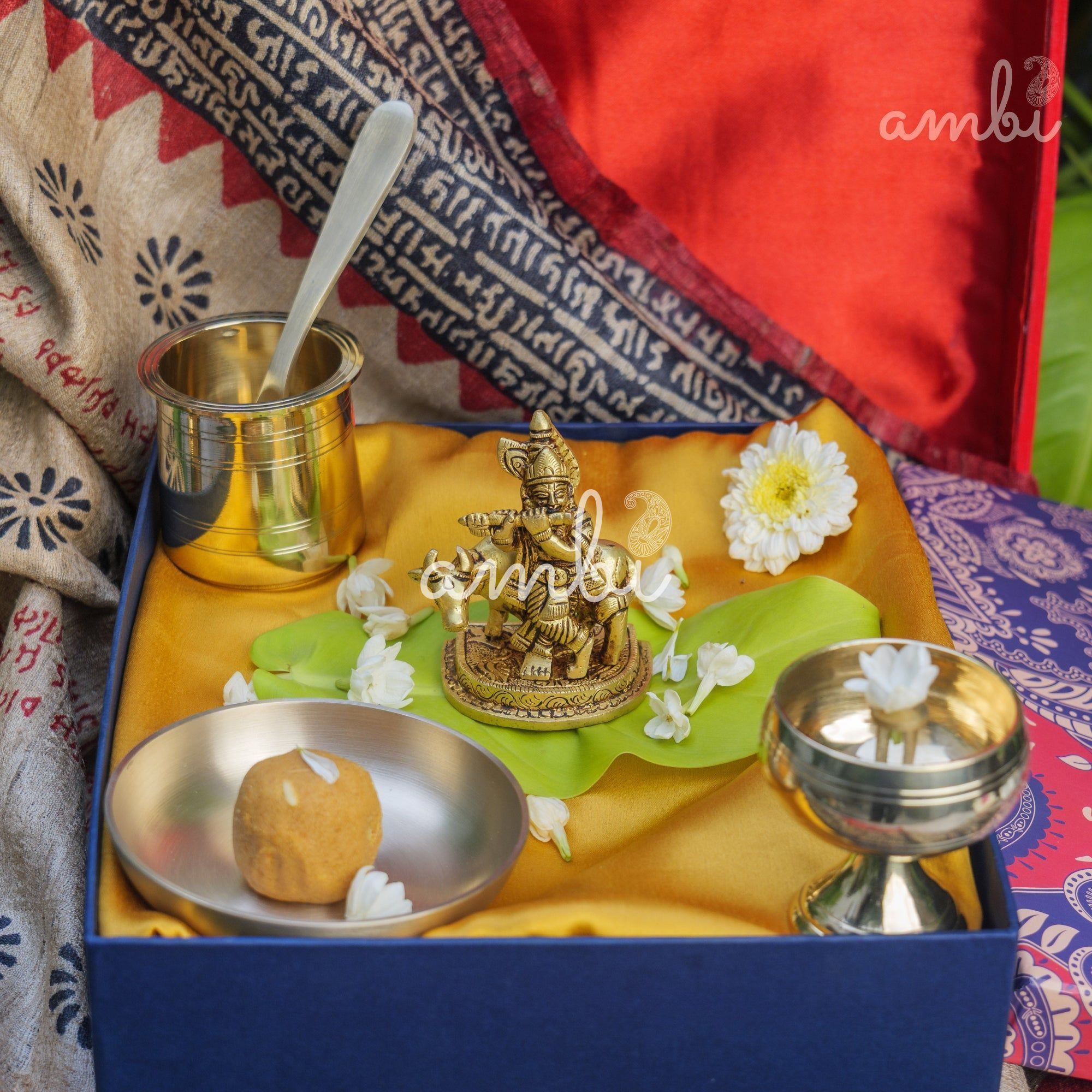 Pure Brass Lord Krishna Idol with Nandi - 3.5 inch height