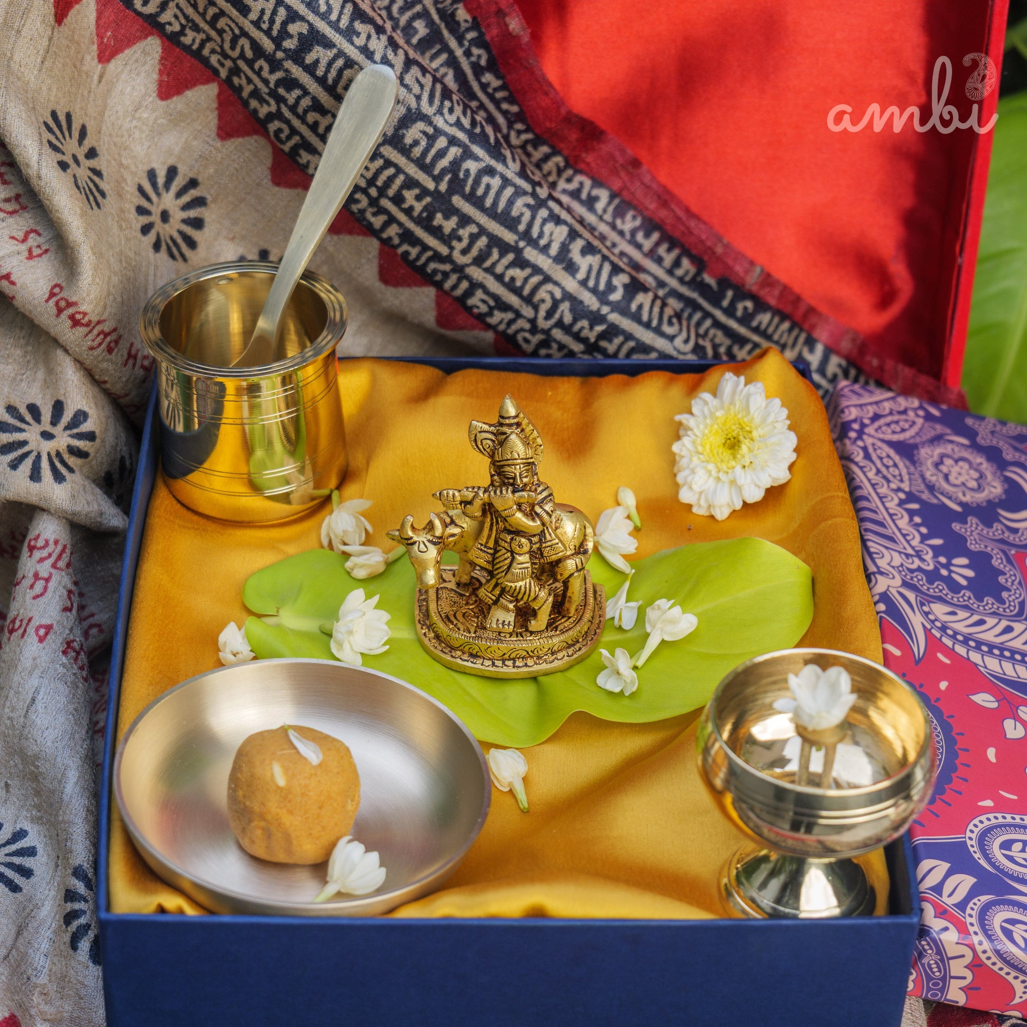 Pure Brass Lord Krishna Idol with Nandi - 3.5 inch height