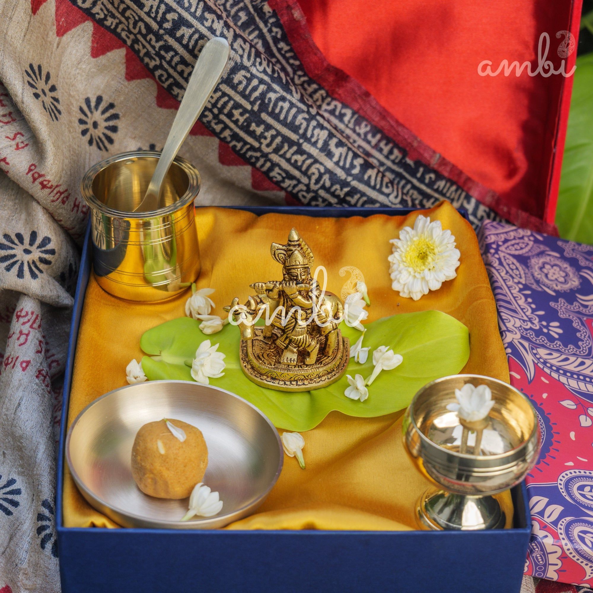 Pure Brass Lord Krishna Idol with Nandi - 3.5 inch height