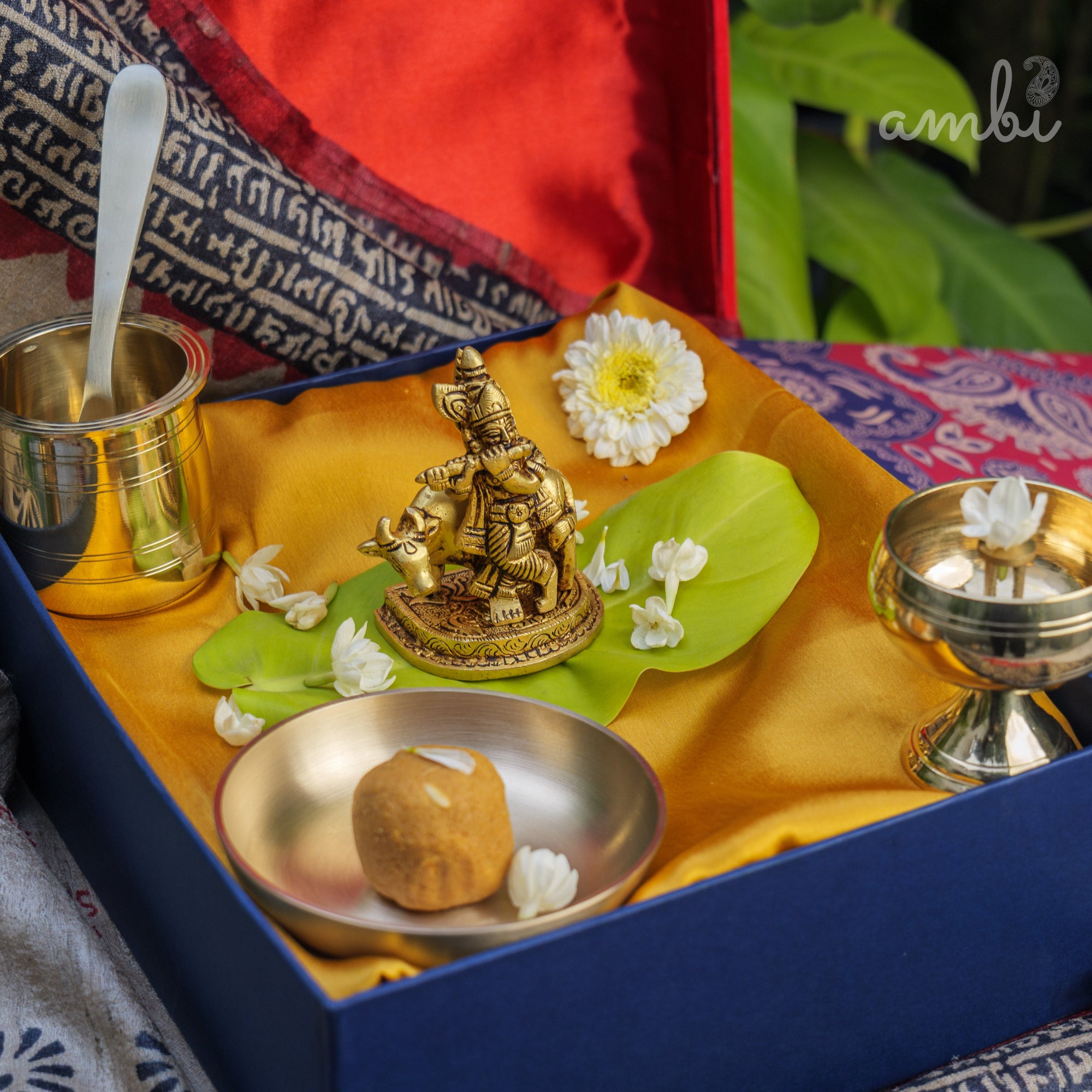 Pure Brass Lord Krishna Idol with Nandi - 3.5 inch height