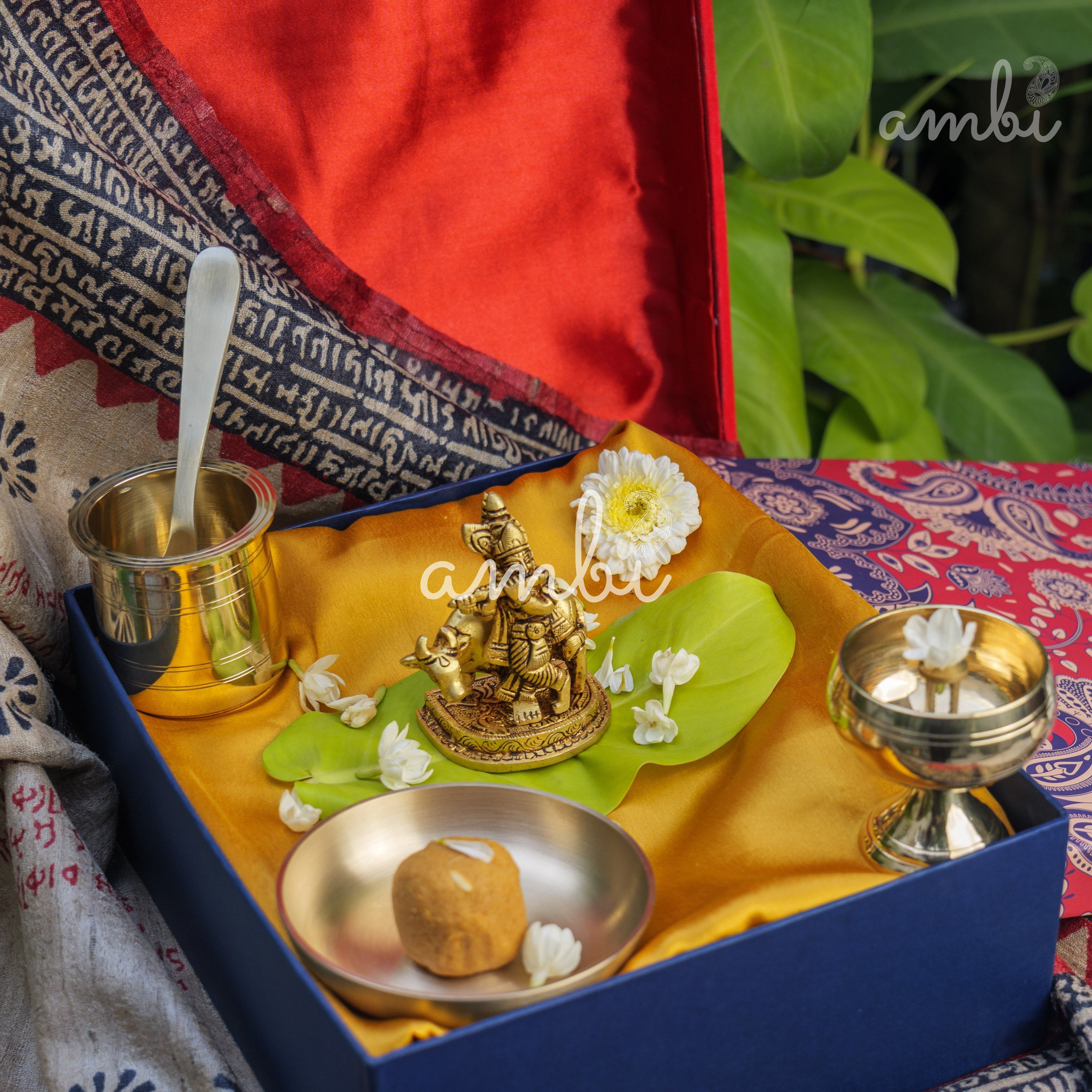 Pure Brass Lord Krishna Idol with Nandi - 3.5 inch height