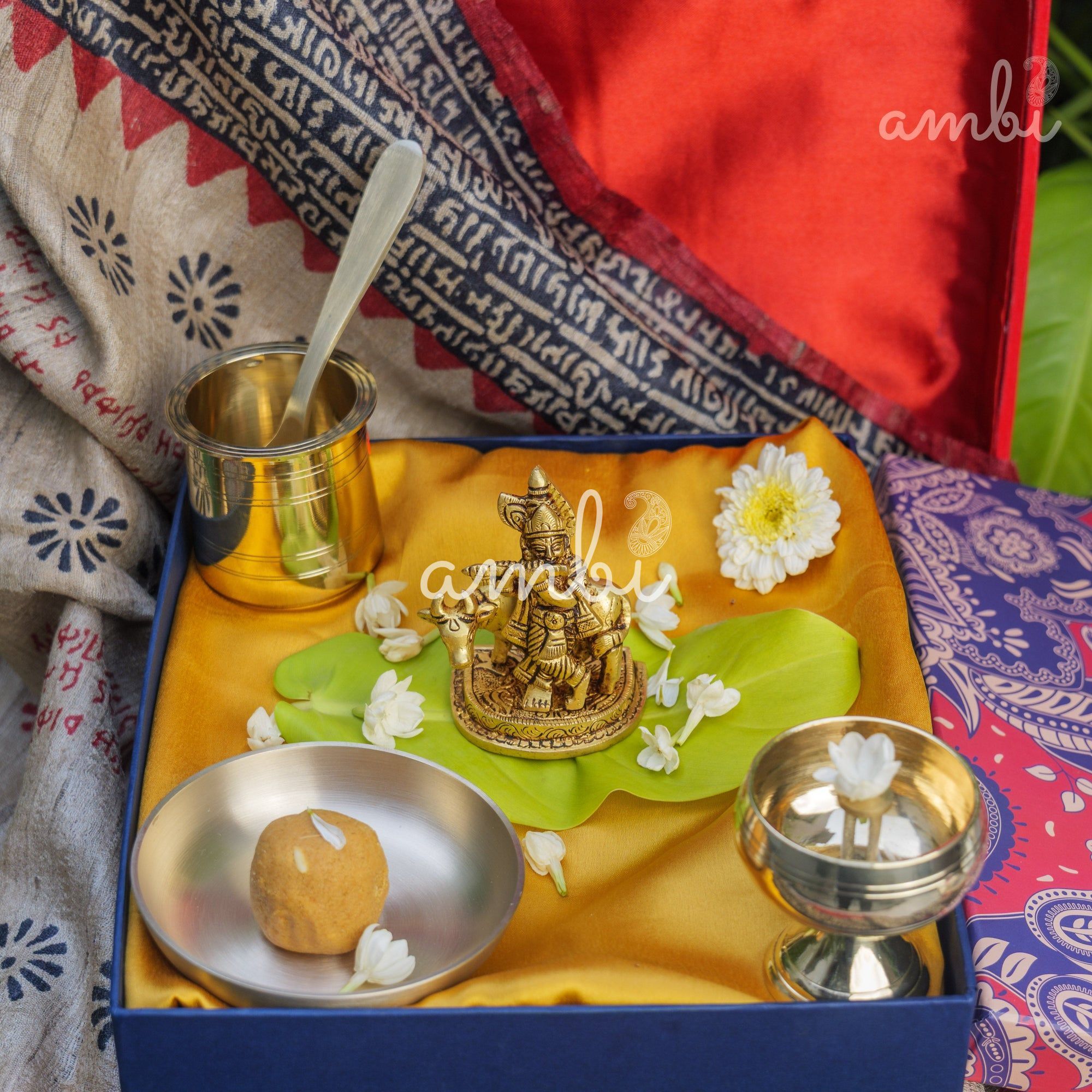 Pure Brass Lord Krishna Idol with Nandi - 3.5 inch height