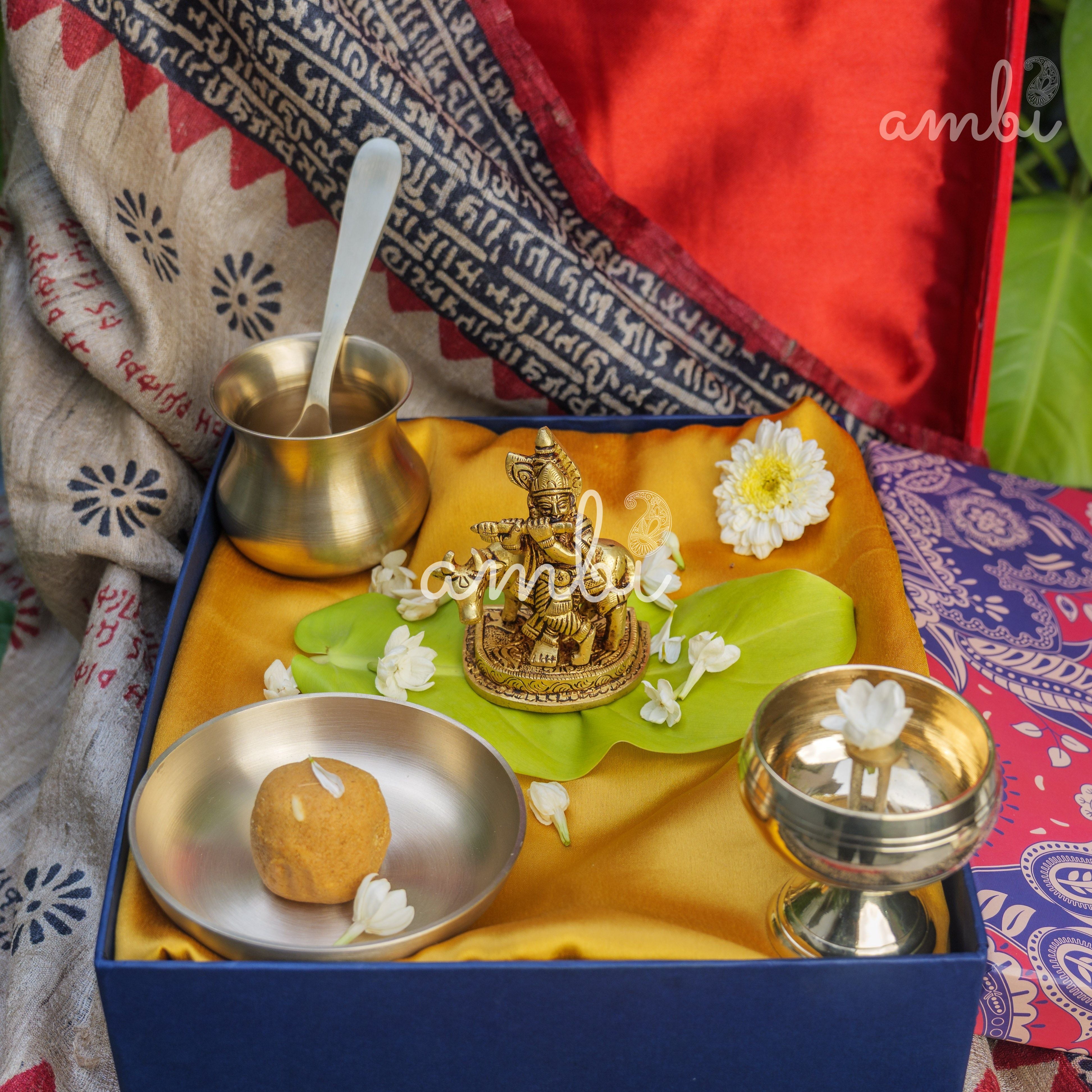 Pure Brass Lord Krishna Idol with Nandi - 3.5 inch height