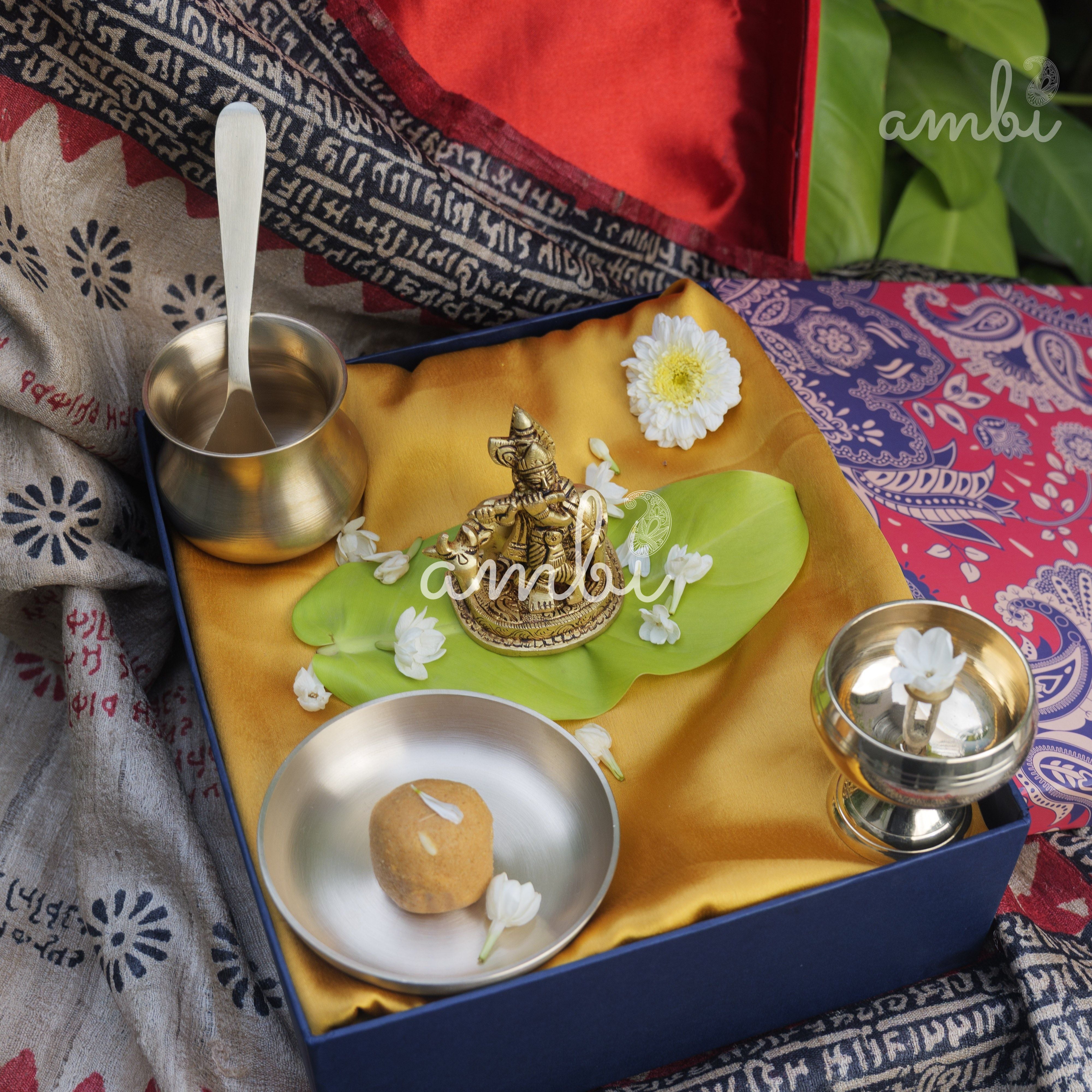 Pure Brass Lord Krishna Idol with Nandi - 3.5 inch height