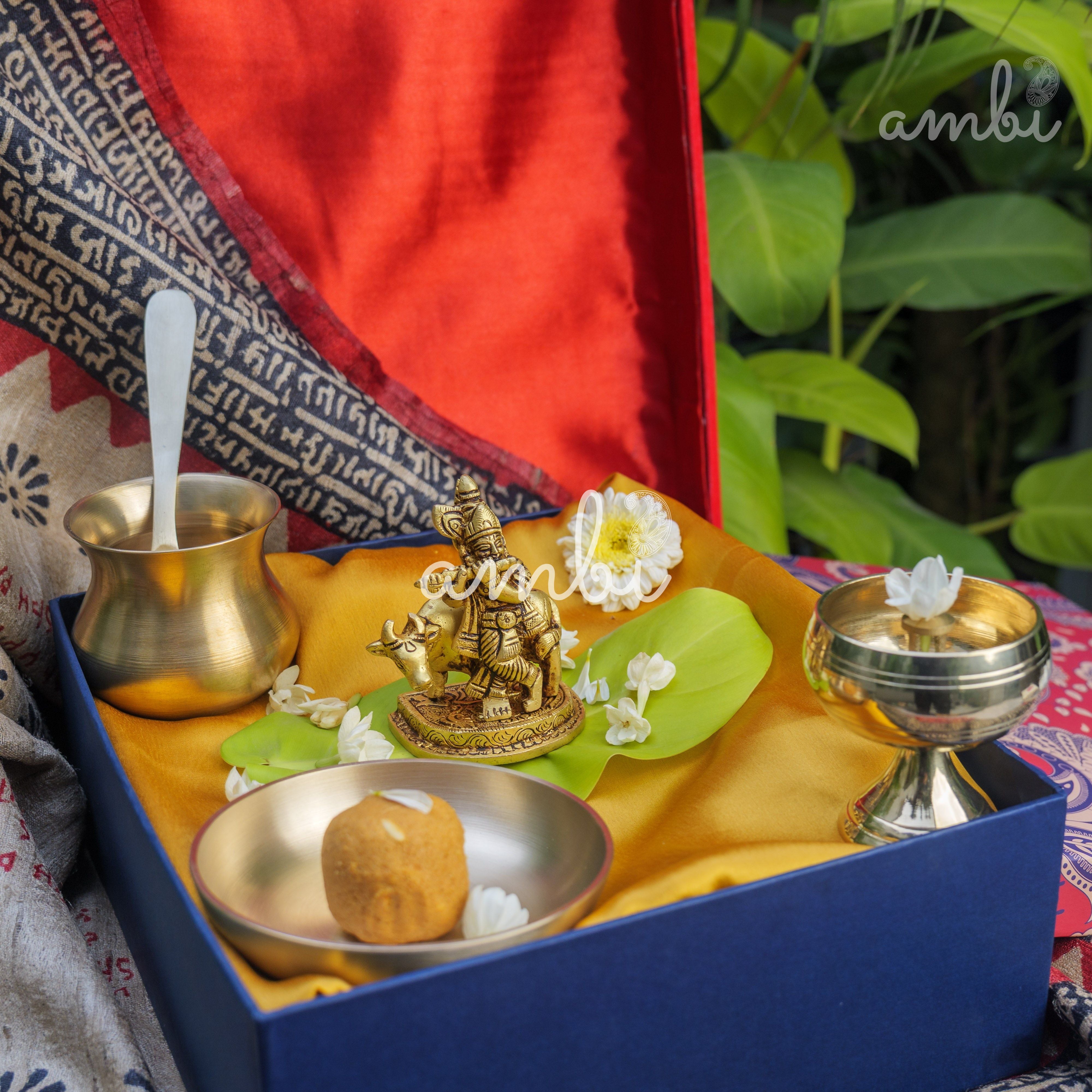 Pure Brass Lord Krishna Idol with Nandi - 3.5 inch height