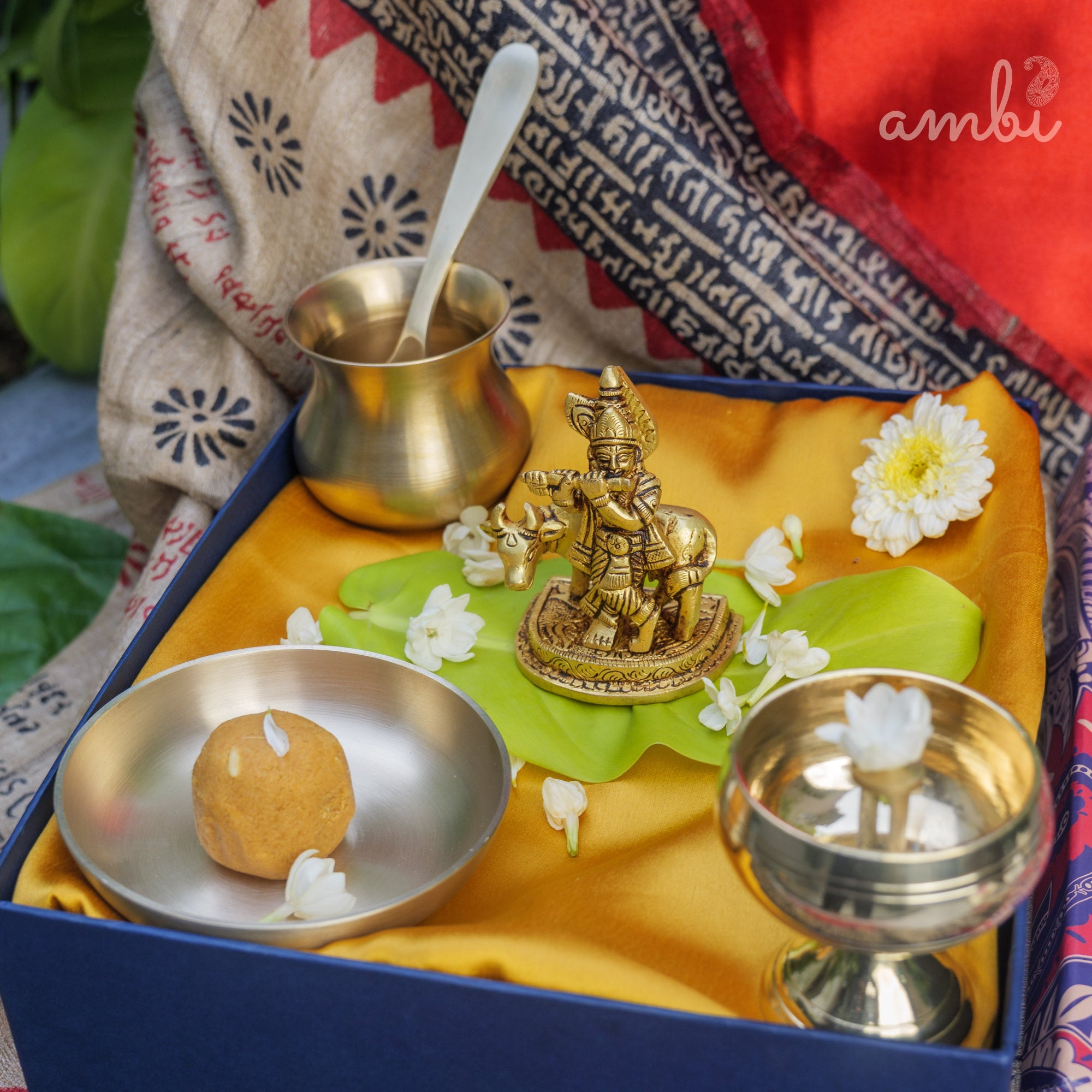 Pure Brass Lord Krishna Idol with Nandi - 3.5 inch height