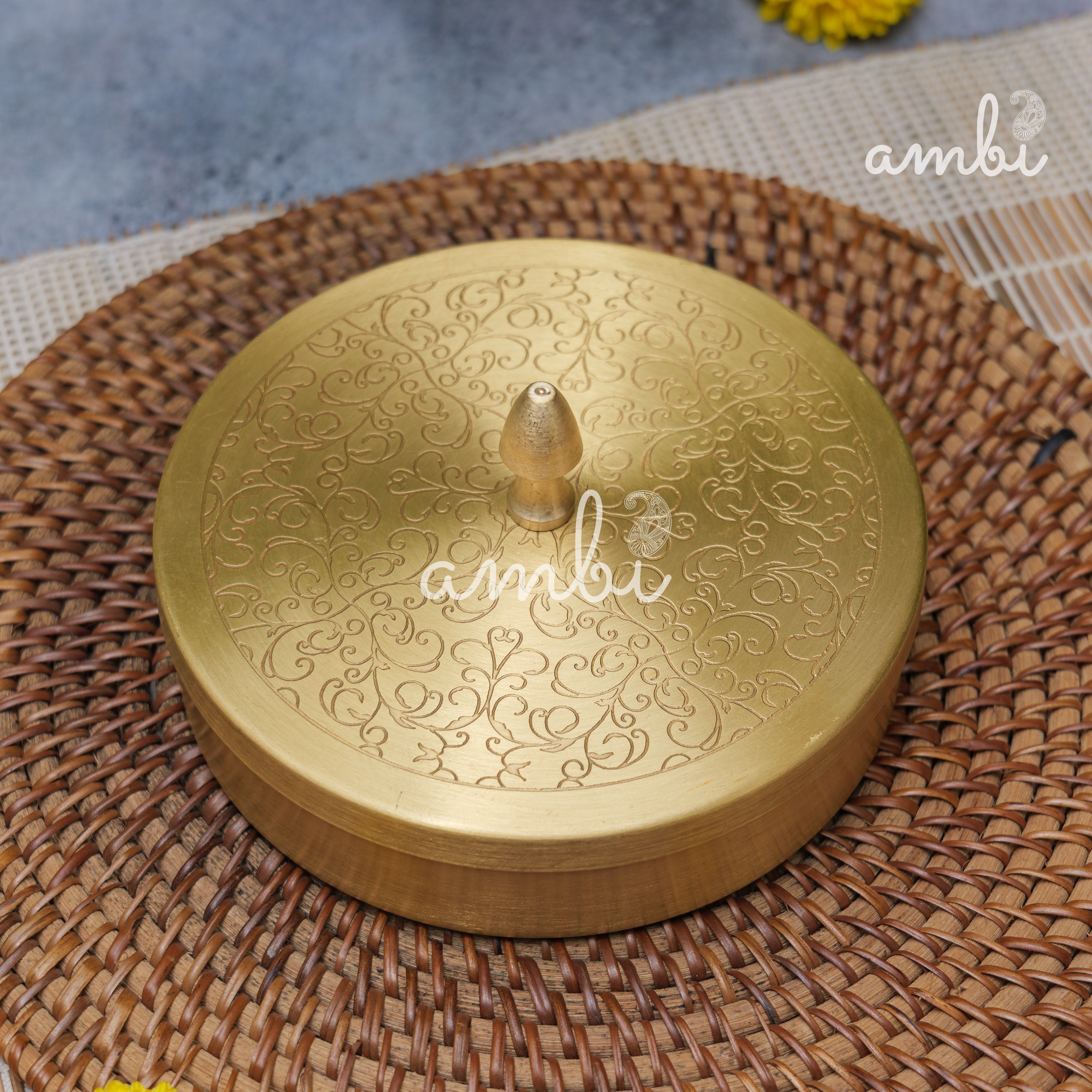 Brass Spice Box Masala Daani with Inlay Work with 6.5 Containers