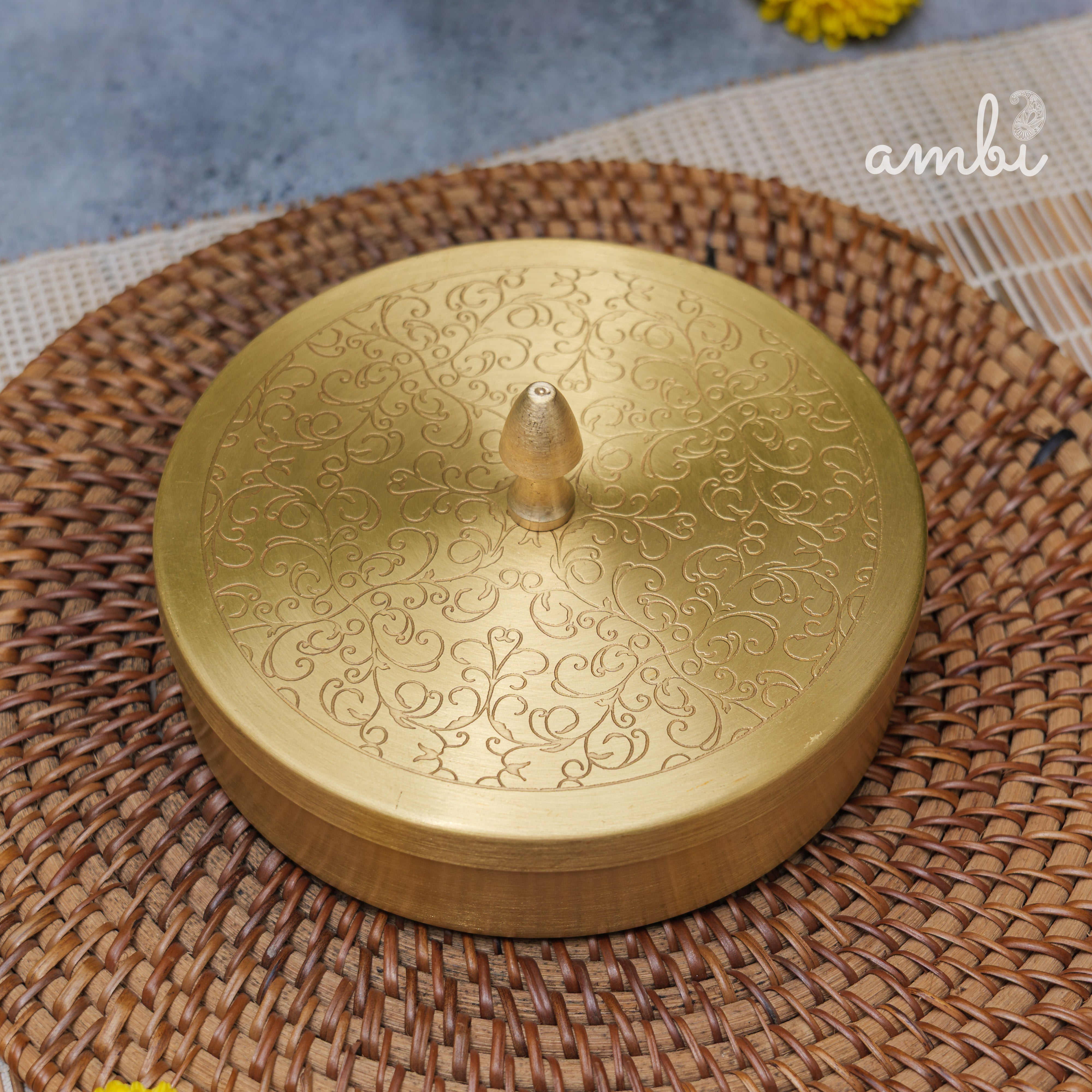 Brass Spice Box Masala Daani with Inlay Work with 6.5 Containers