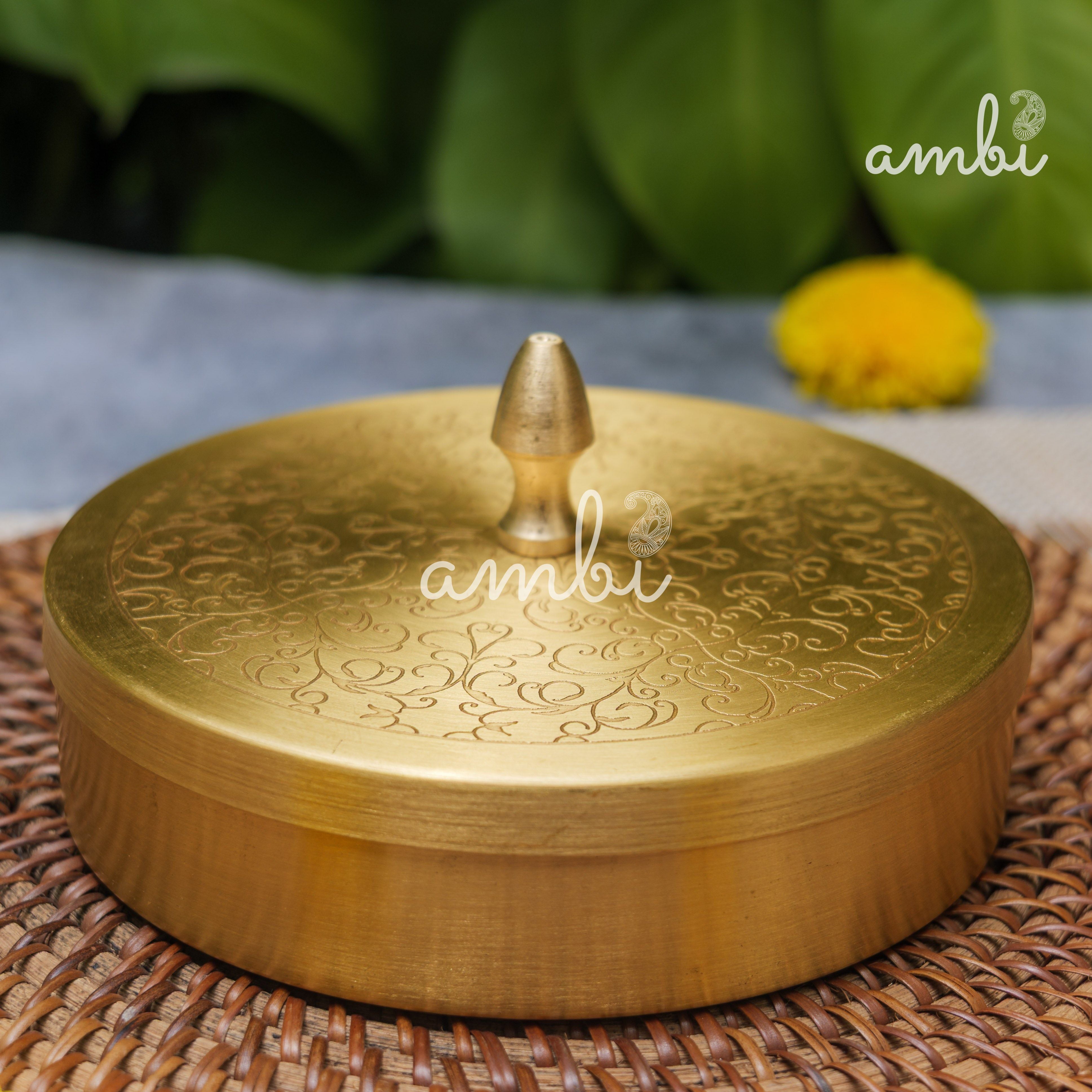Brass Spice Box Masala Daani with Inlay Work with 6.5 Containers