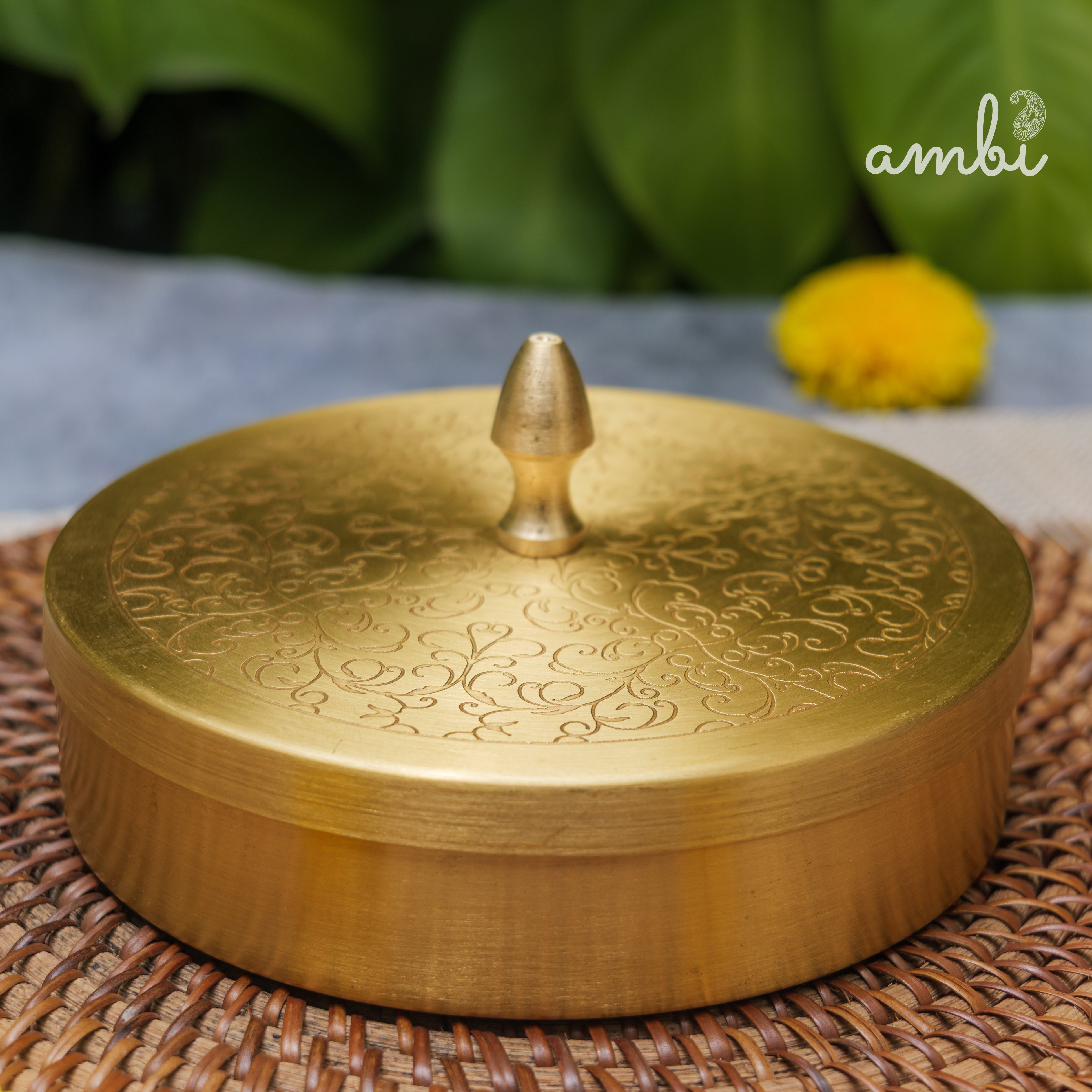 Brass Spice Box Masala Daani with Inlay Work with 6.5 Containers