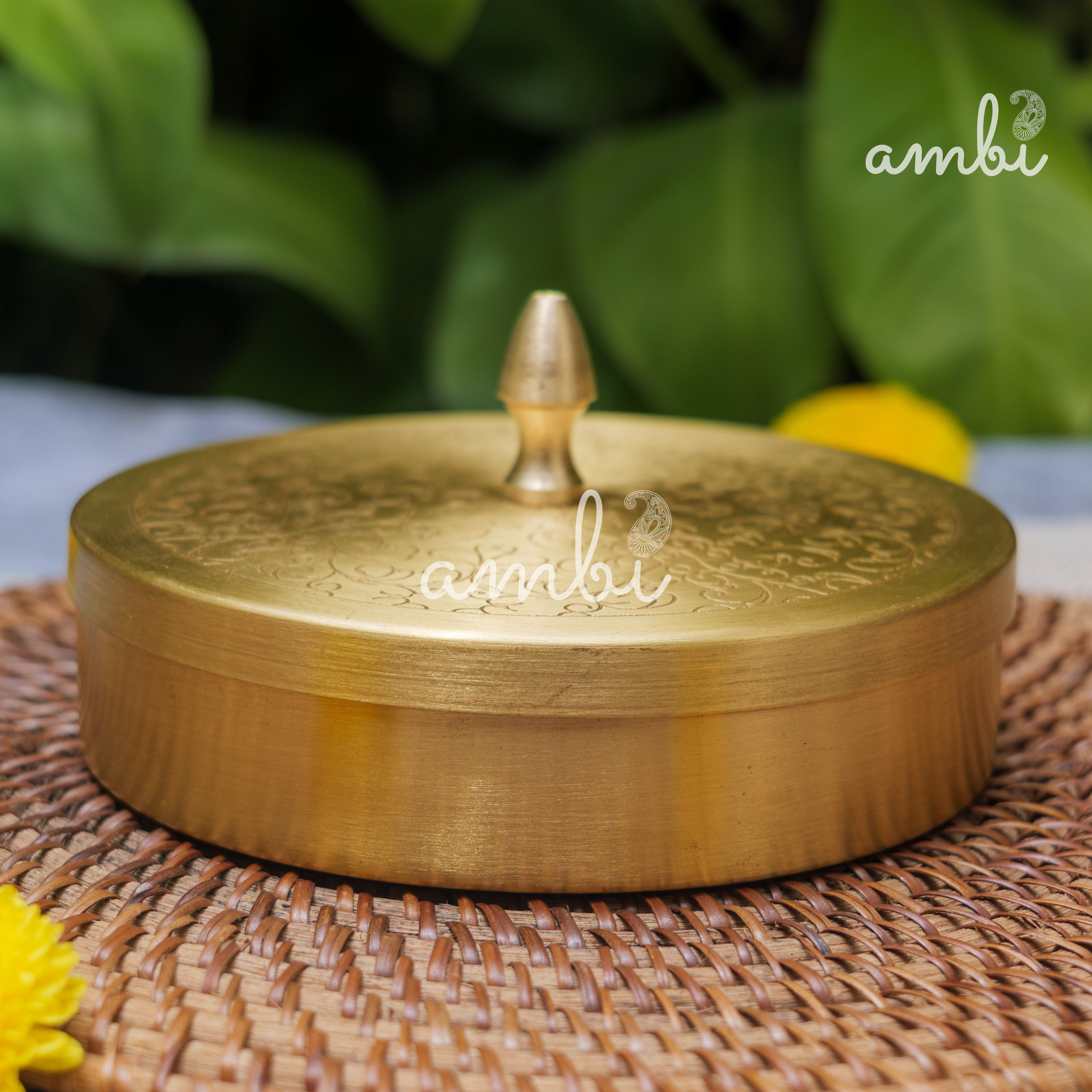 Brass Spice Box Masala Daani with Inlay Work with 6.5 Containers