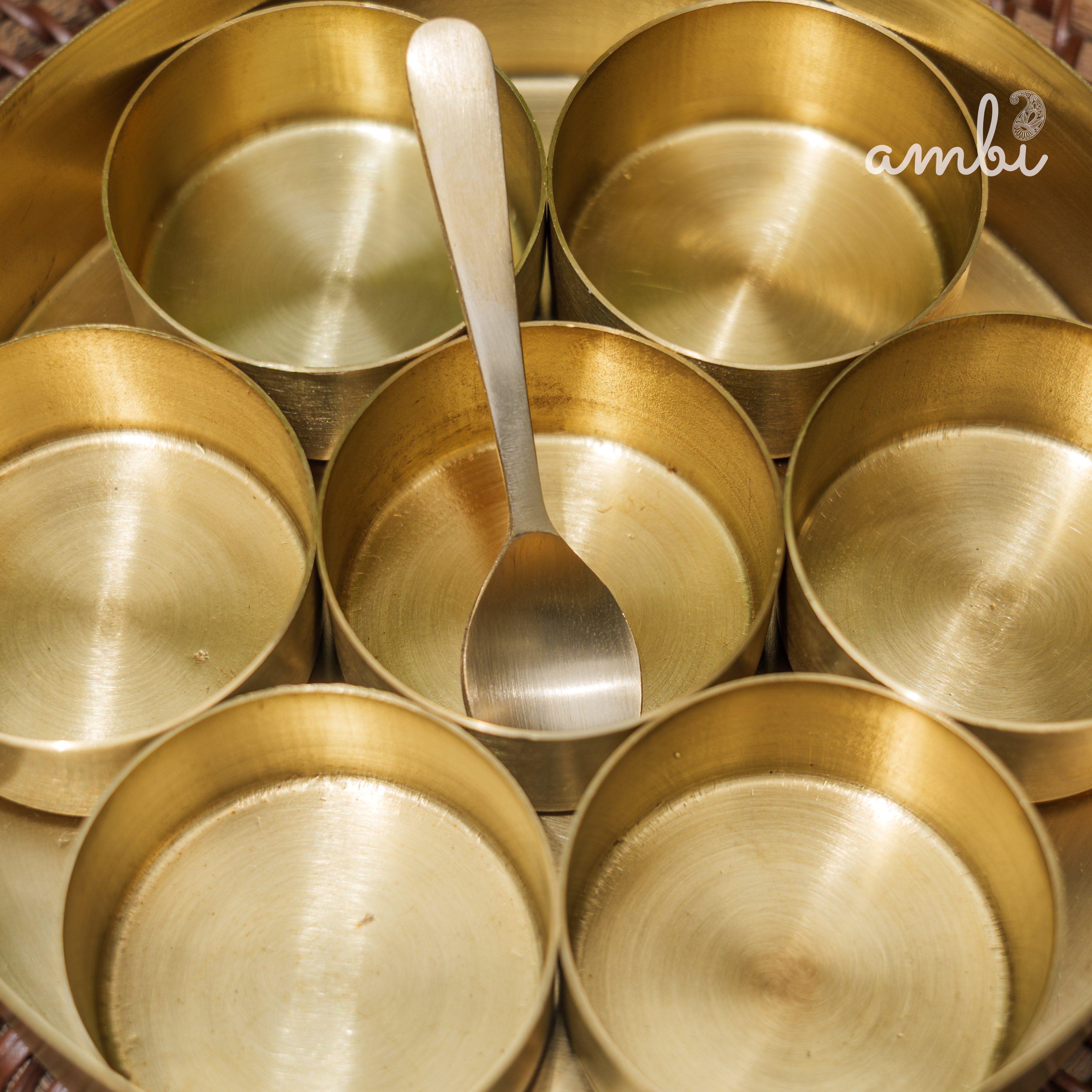 Brass Spice Box Masala Daani with Inlay Work with 6.5 Containers