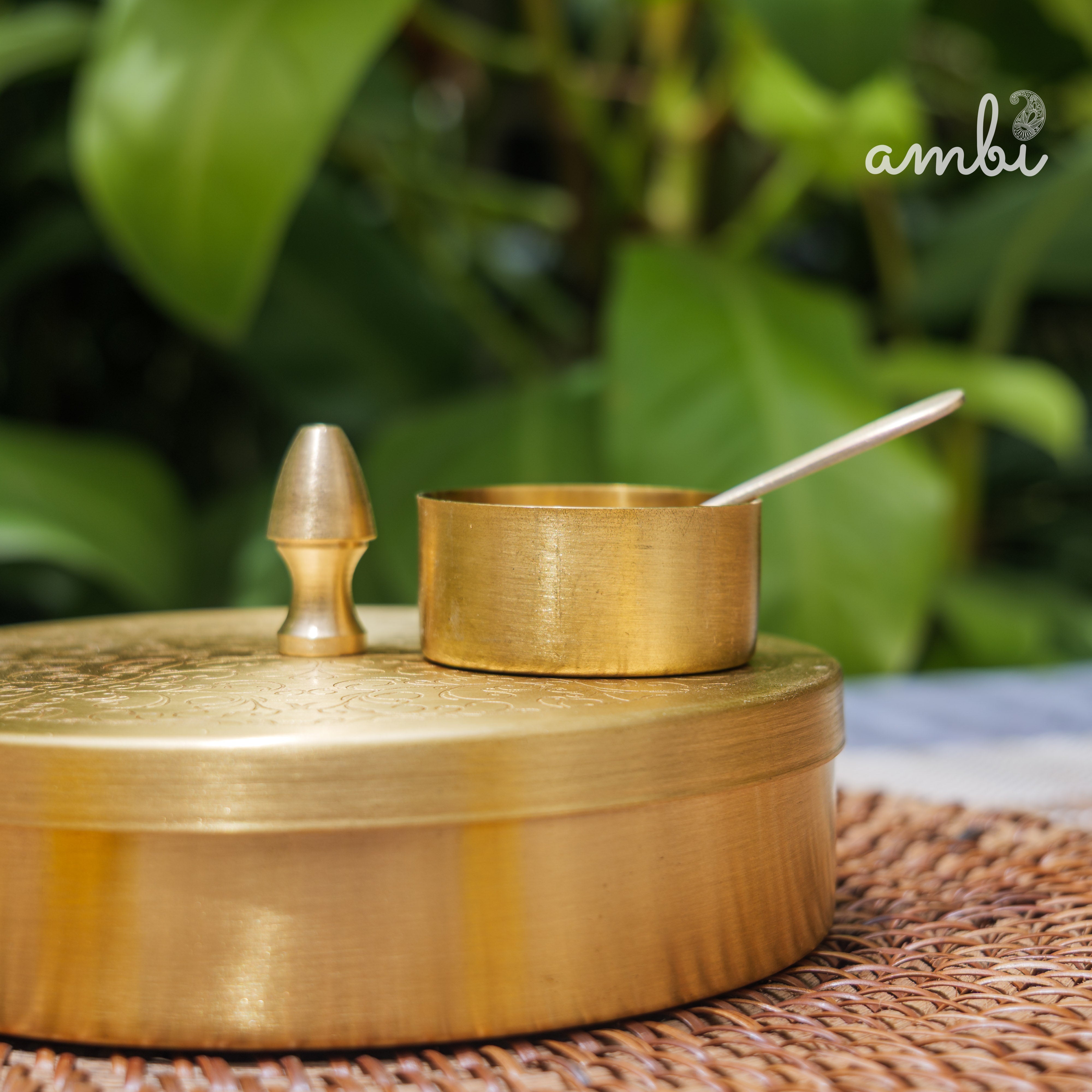 Brass Spice Box Masala Daani with Inlay Work with 6.5 Containers