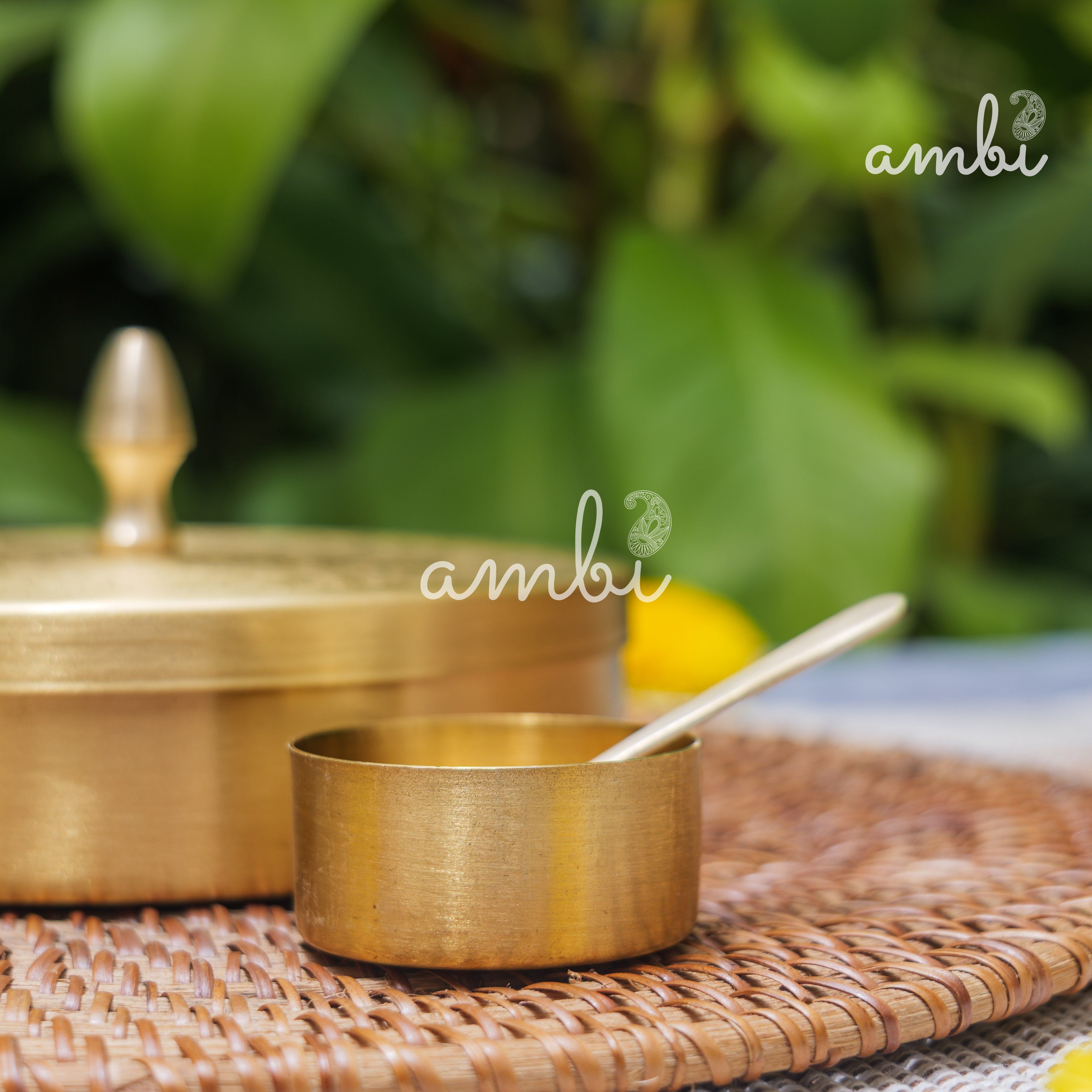 Brass Spice Box Masala Daani with Inlay Work with 6.5 Containers
