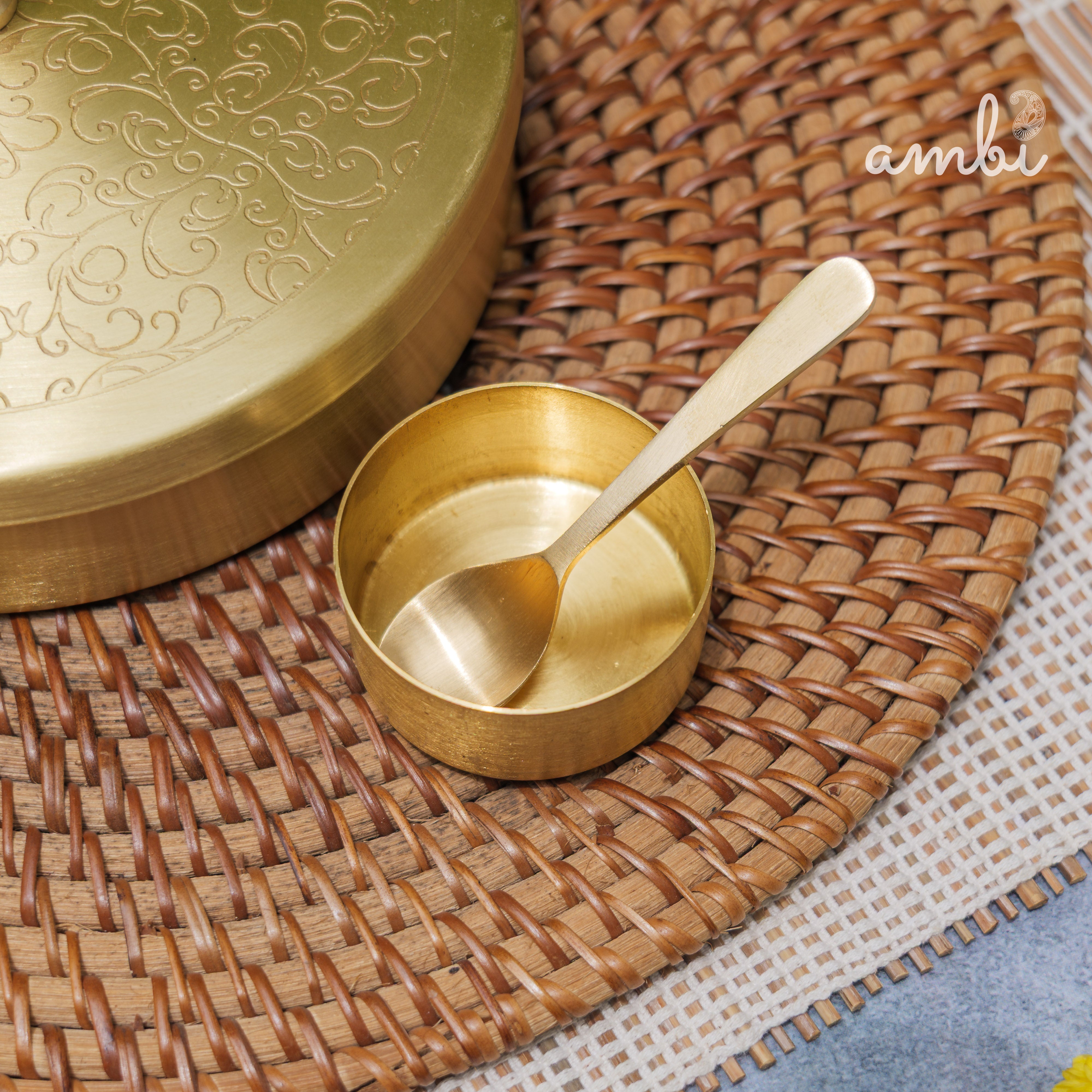 Brass Spice Box Masala Daani with Inlay Work with 6.5 Containers