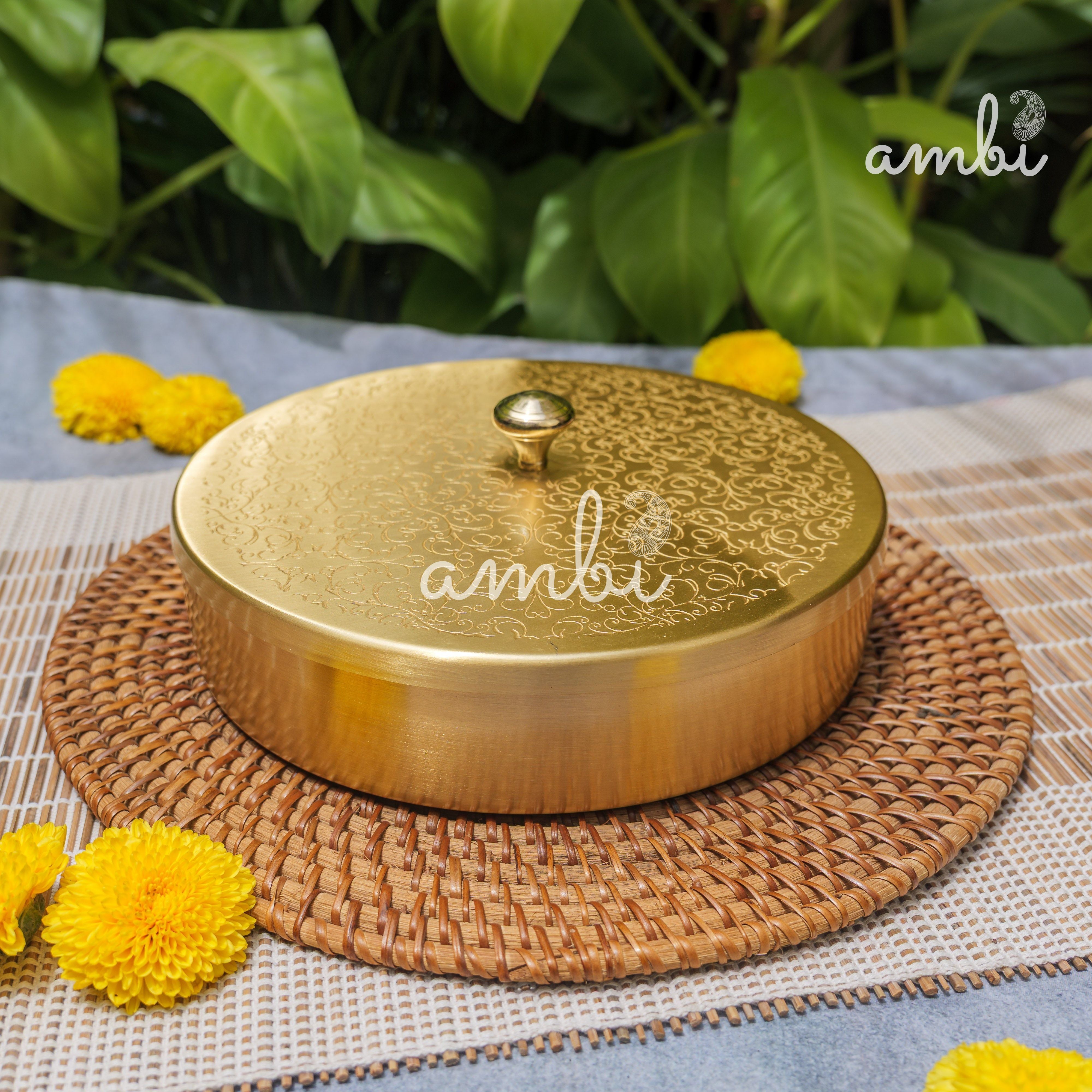 Brass Spice Box Masala Daani with Inlay Work with 7 Containers - Heavy Make