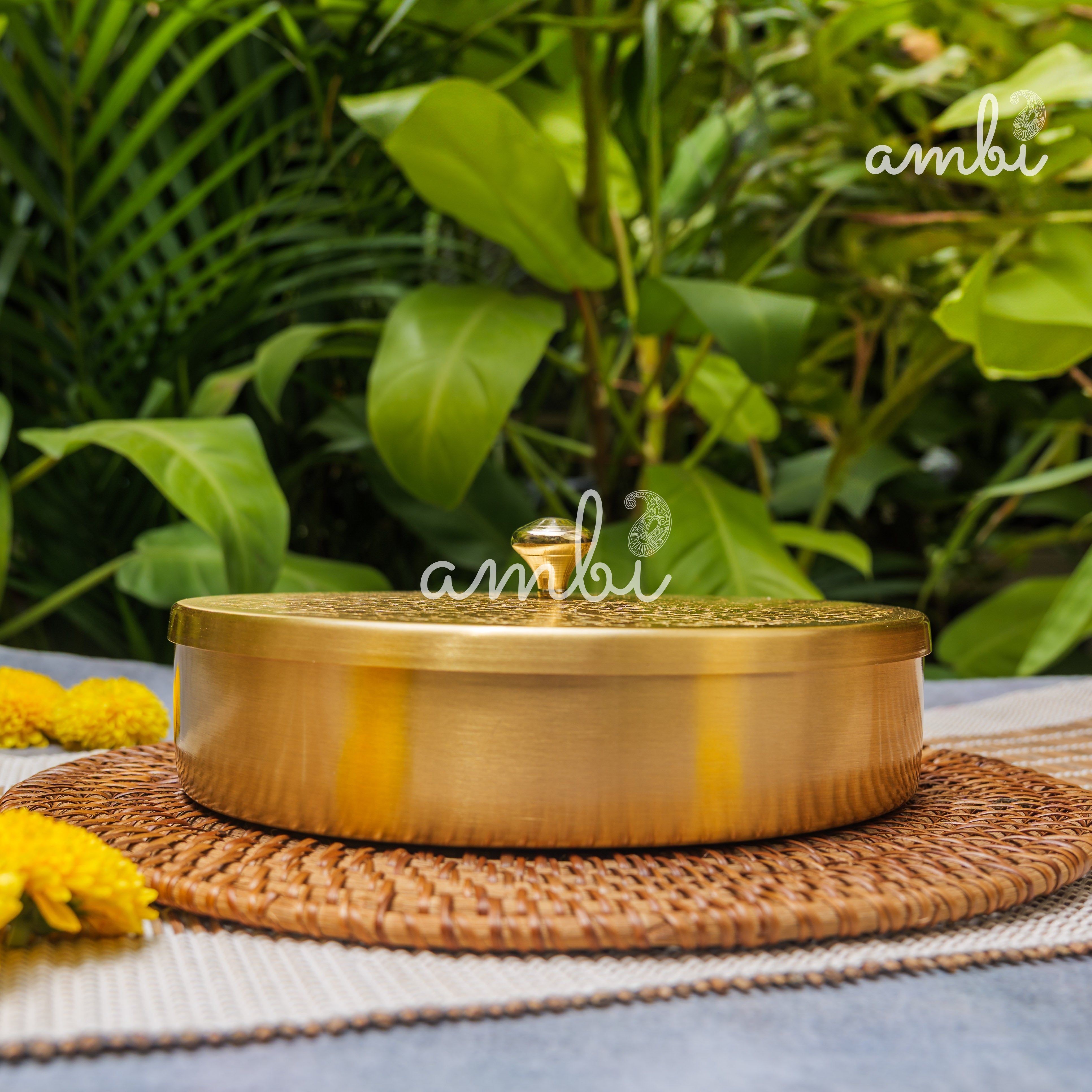 Brass Spice Box Masala Daani with Inlay Work with 7 Containers - Heavy Make