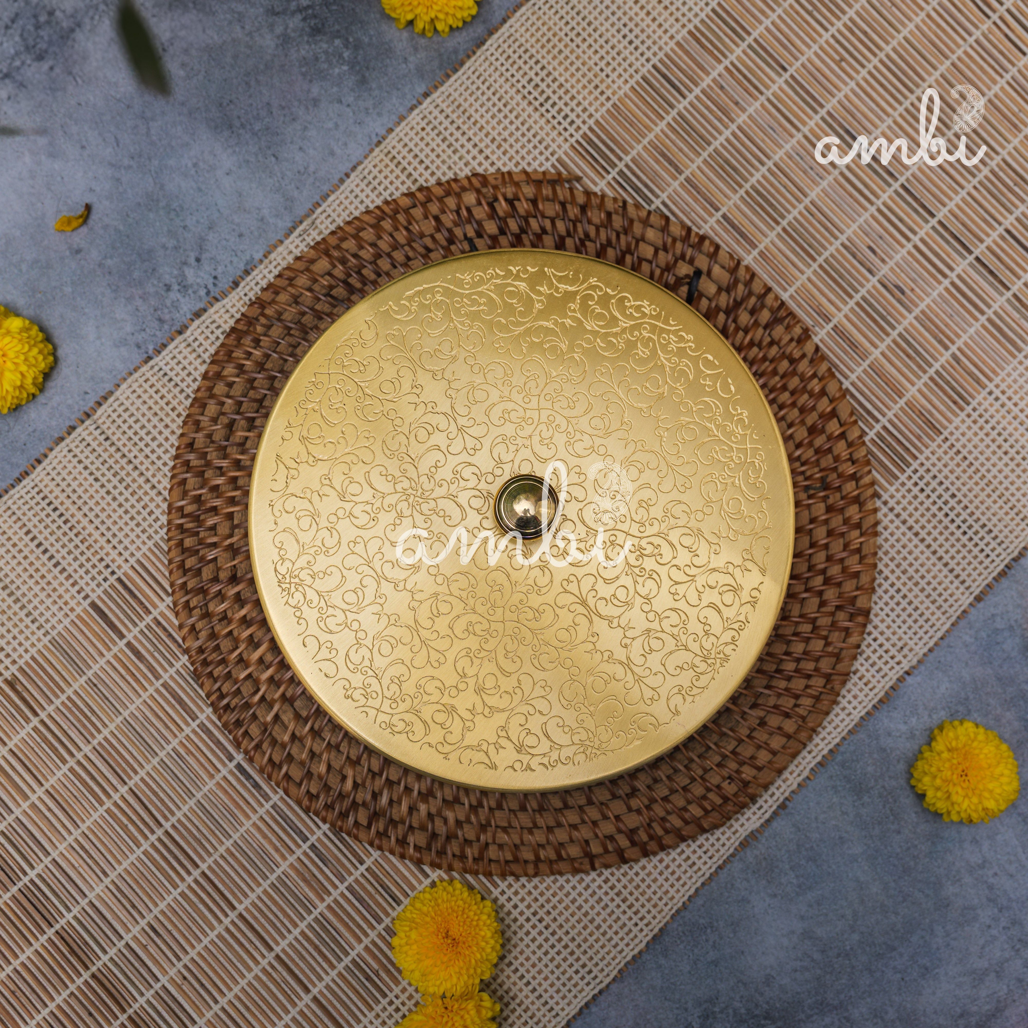 Brass Spice Box Masala Daani with Inlay Work with 7 Containers - Heavy Make