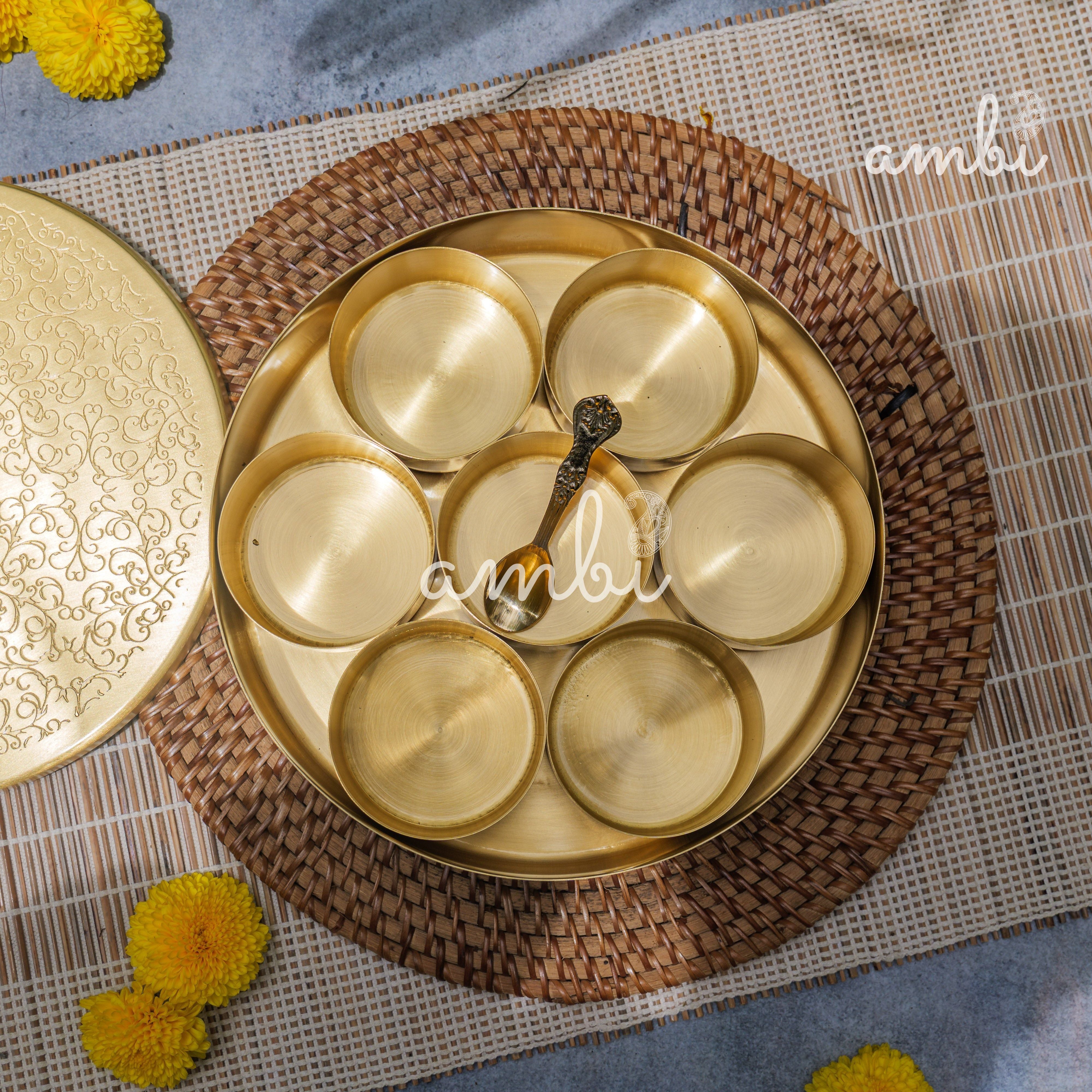 Brass Spice Box Masala Daani with Inlay Work with 7 Containers - Heavy Make