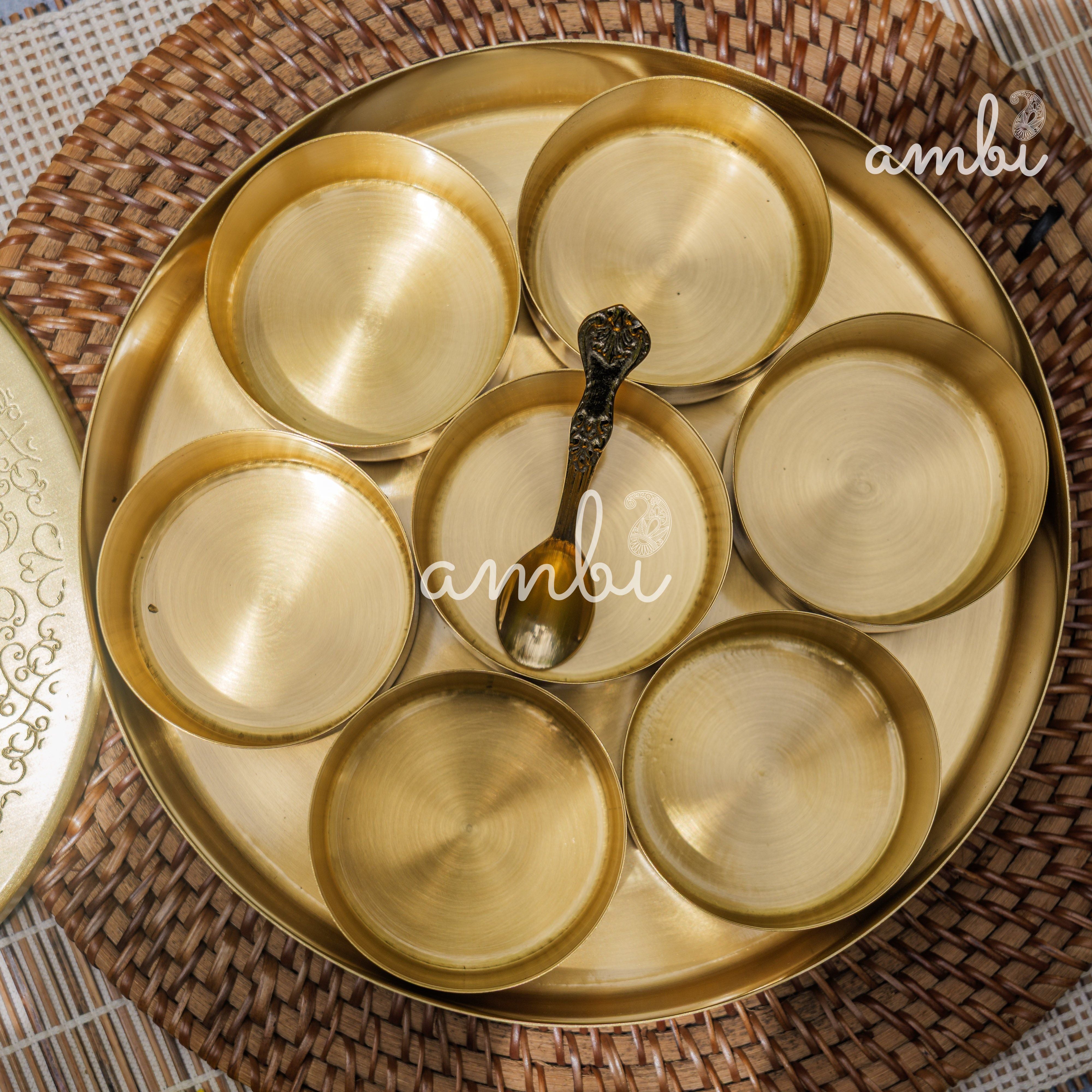 Brass Spice Box Masala Daani with Inlay Work with 7 Containers - Heavy Make