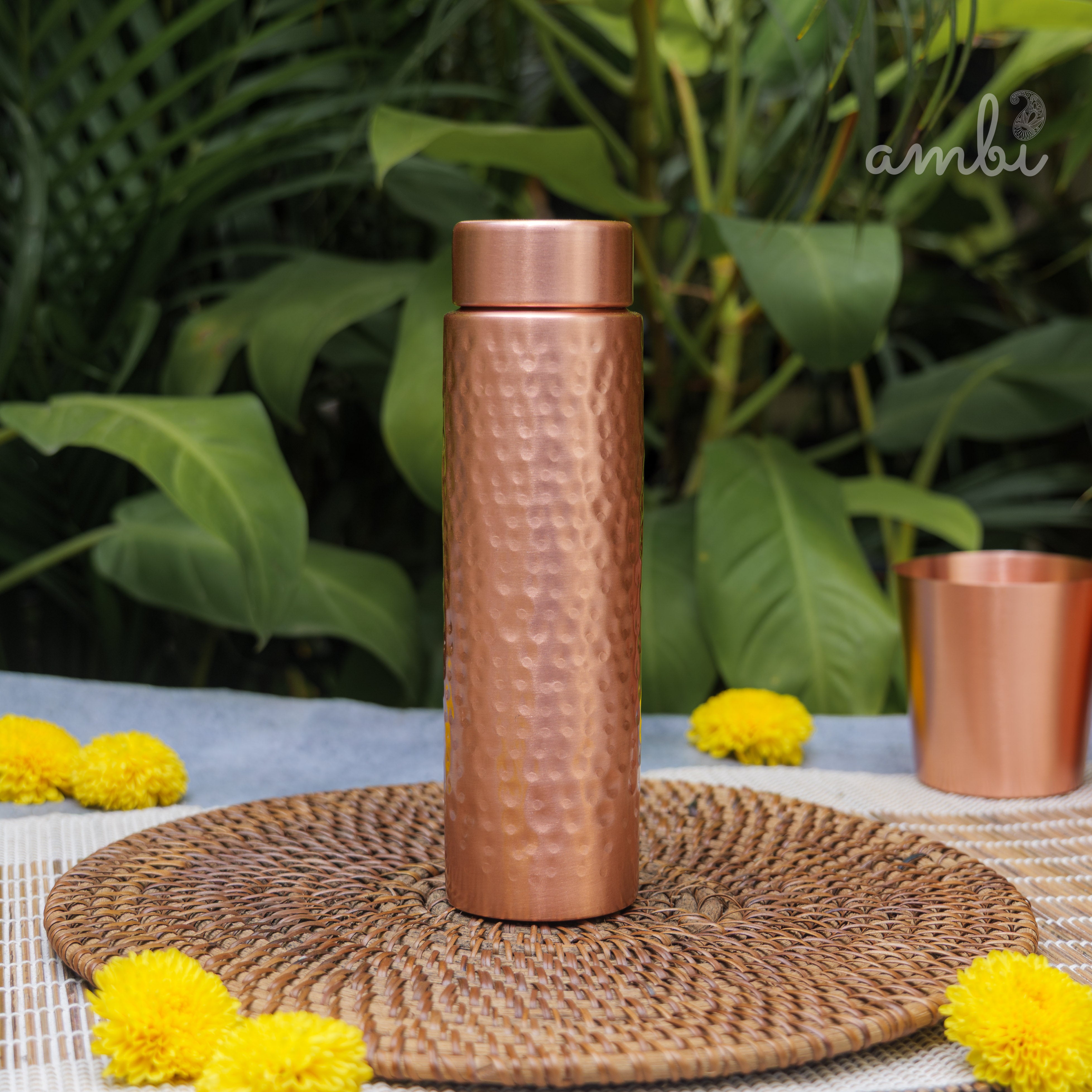 Ambi Premium Hammered Copper Water Bottle – 500 ml | Handmade Elegance