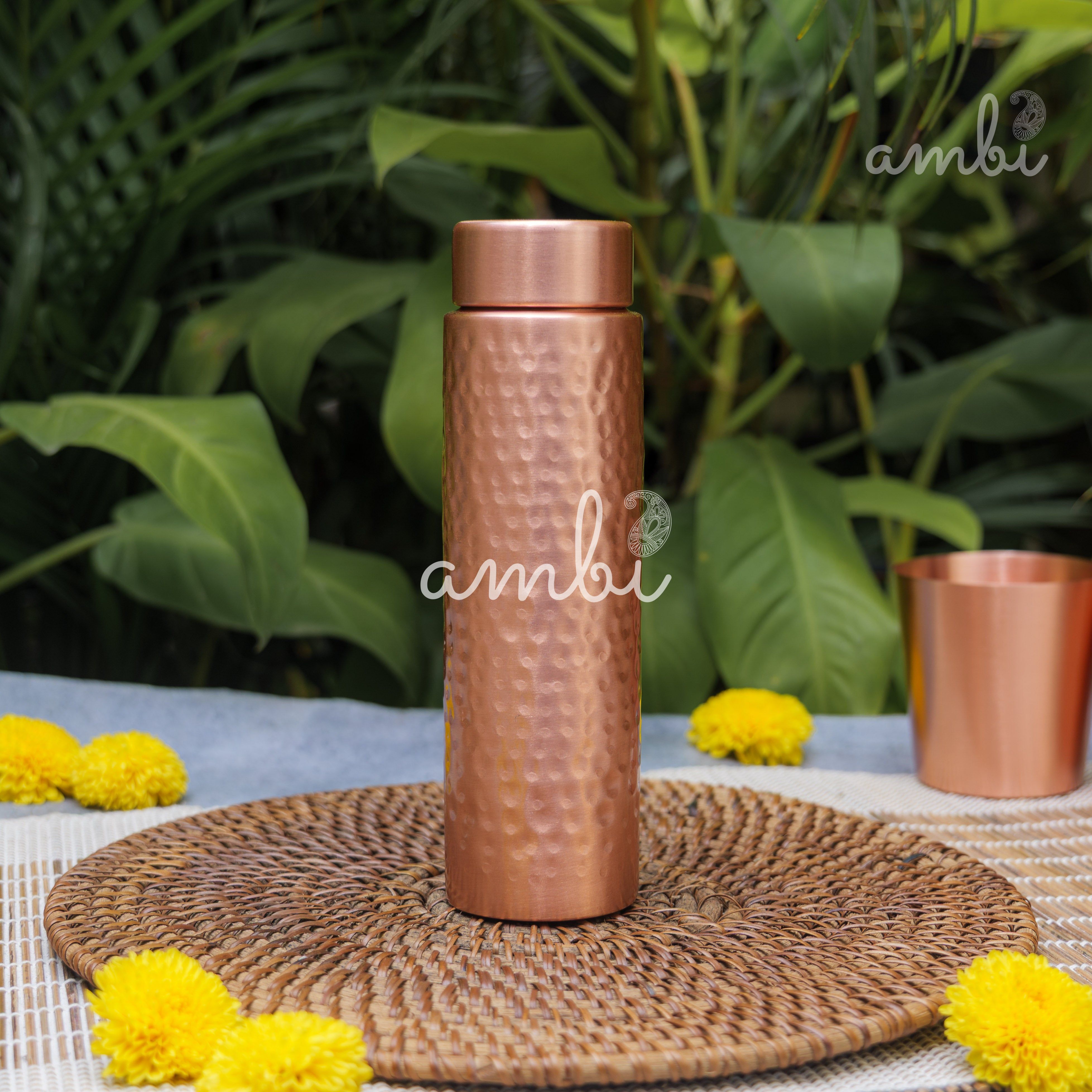 Ambi Premium Hammered Copper Water Bottle – 500 ml | Handmade Elegance