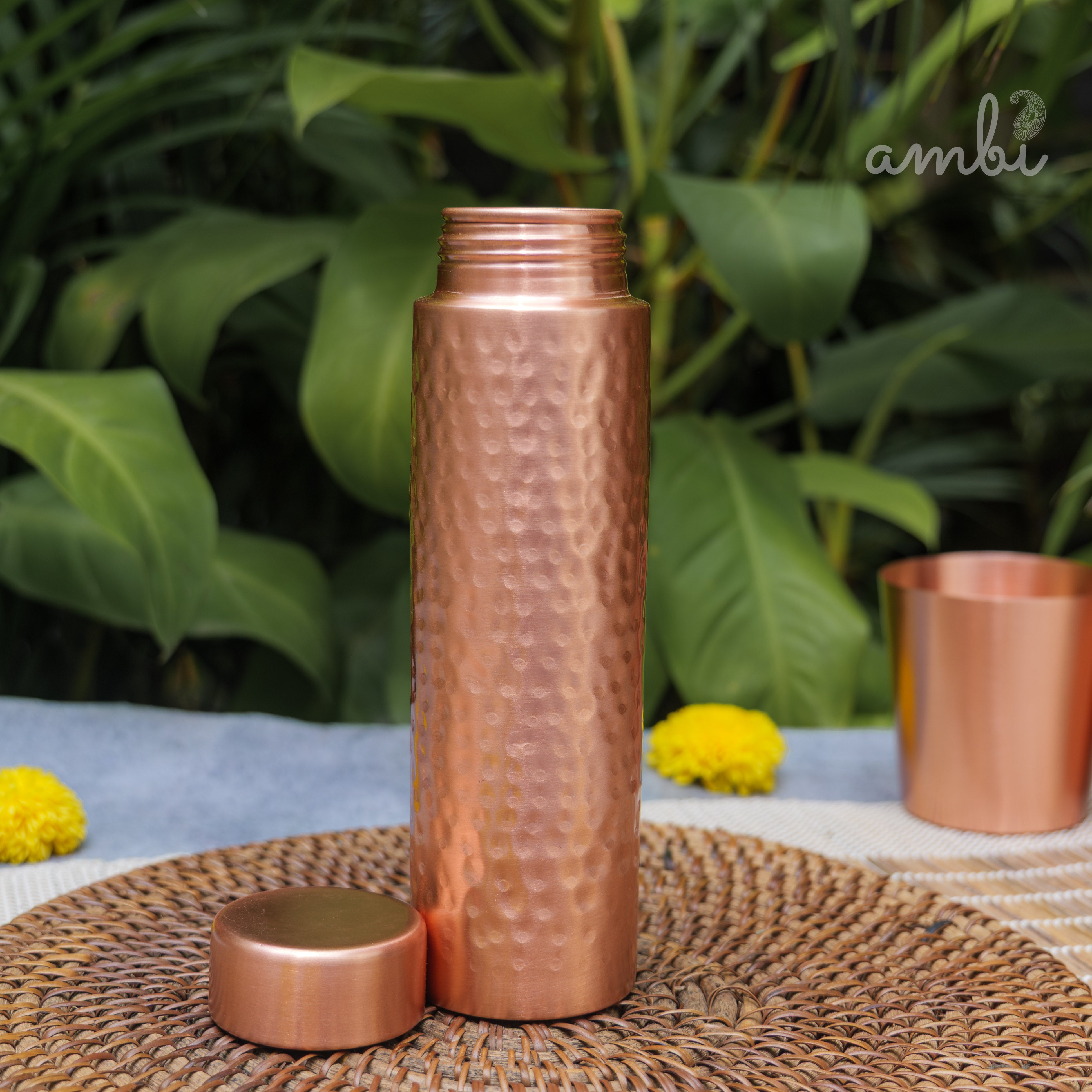 Ambi Premium Hammered Copper Water Bottle – 500 ml | Handmade Elegance