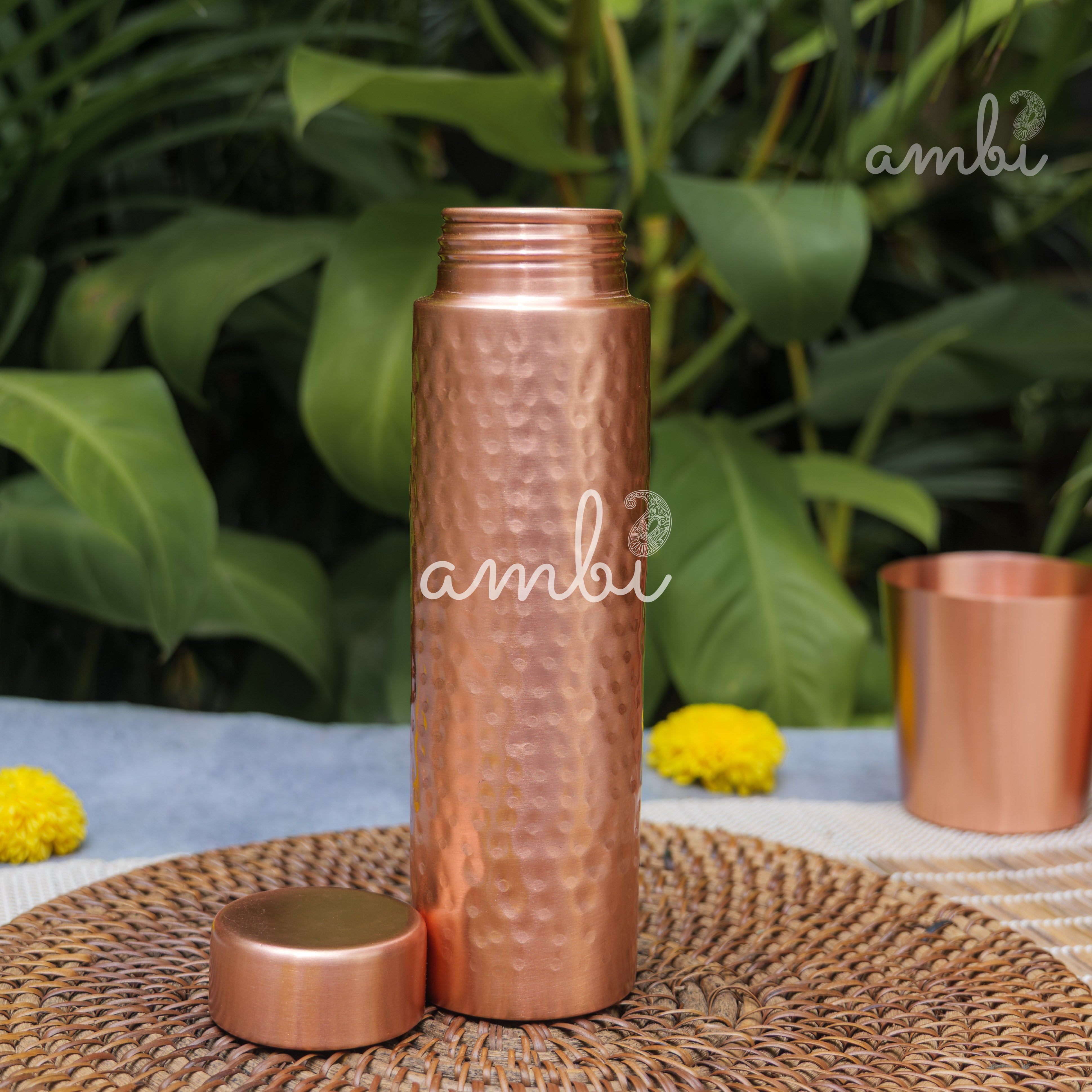 Ambi Premium Hammered Copper Water Bottle – 500 ml | Handmade Elegance
