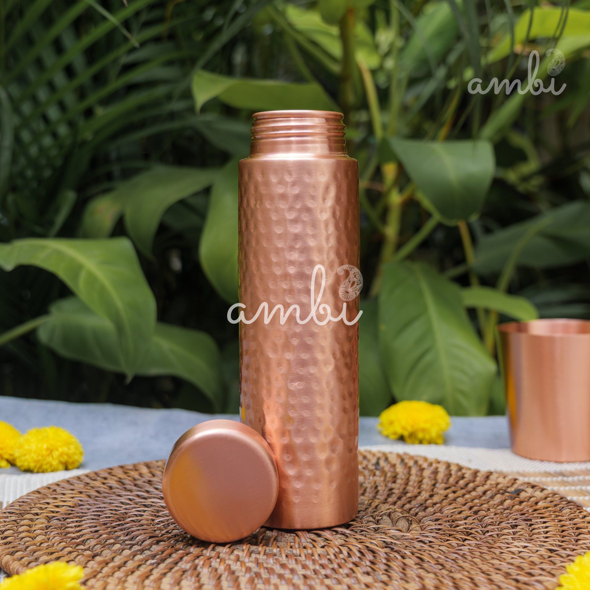 Ambi Premium Hammered Copper Water Bottle – 500 ml | Handmade Elegance