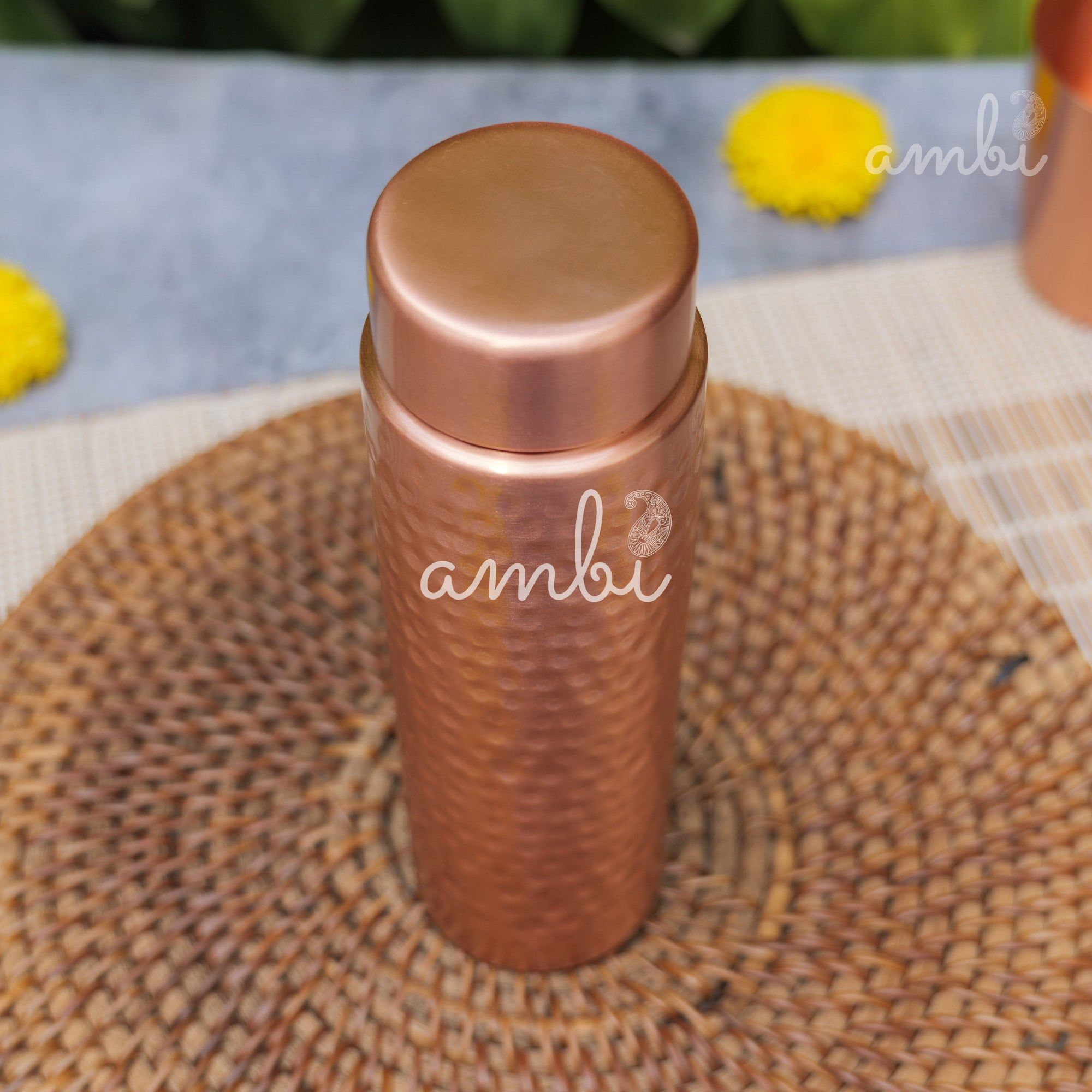 Ambi Premium Hammered Copper Water Bottle – 500 ml | Handmade Elegance
