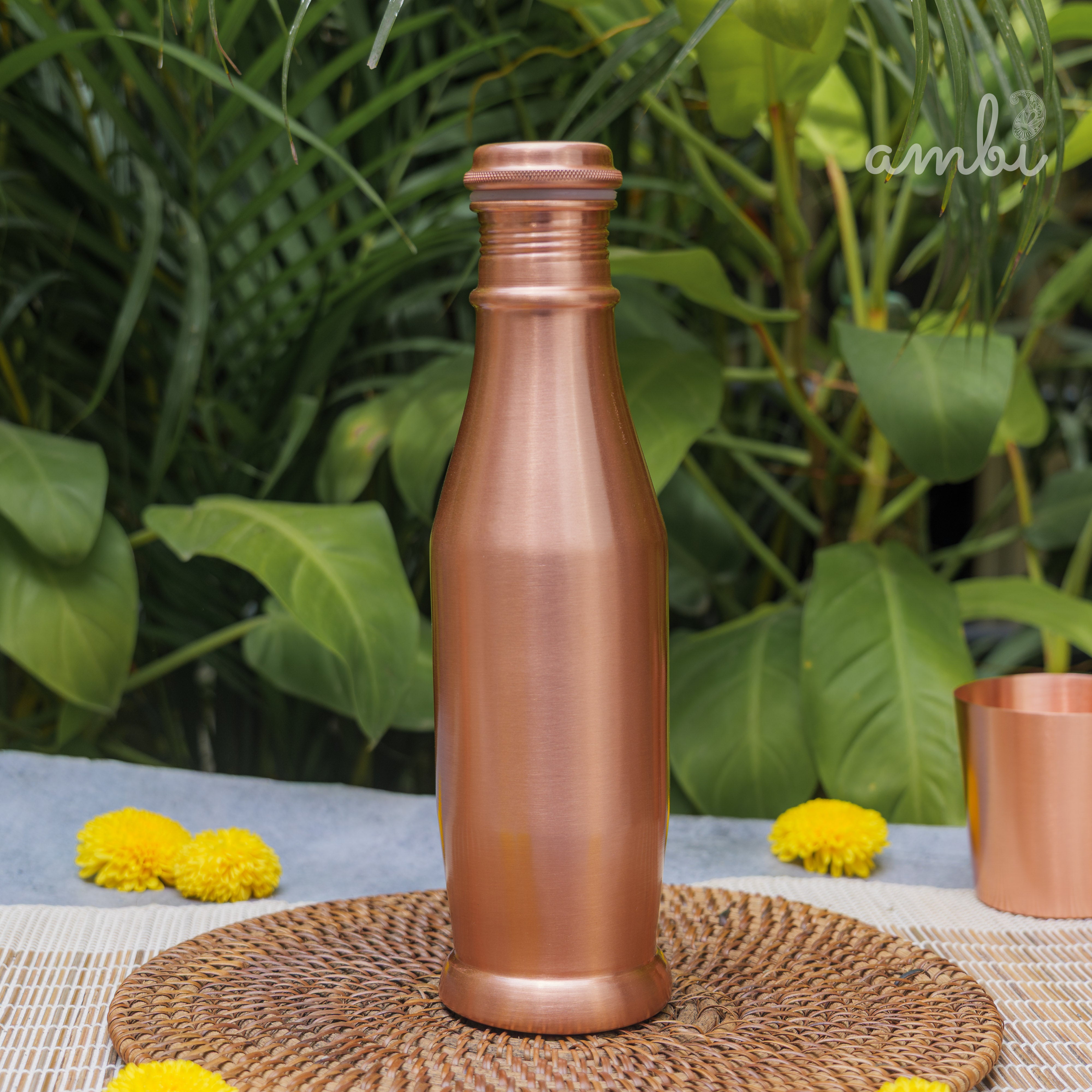 Ambi Pure Copper Bottle & Glass Set with Gift Box – Traditional Elegance (1 Bottle + 2 Glasses)
