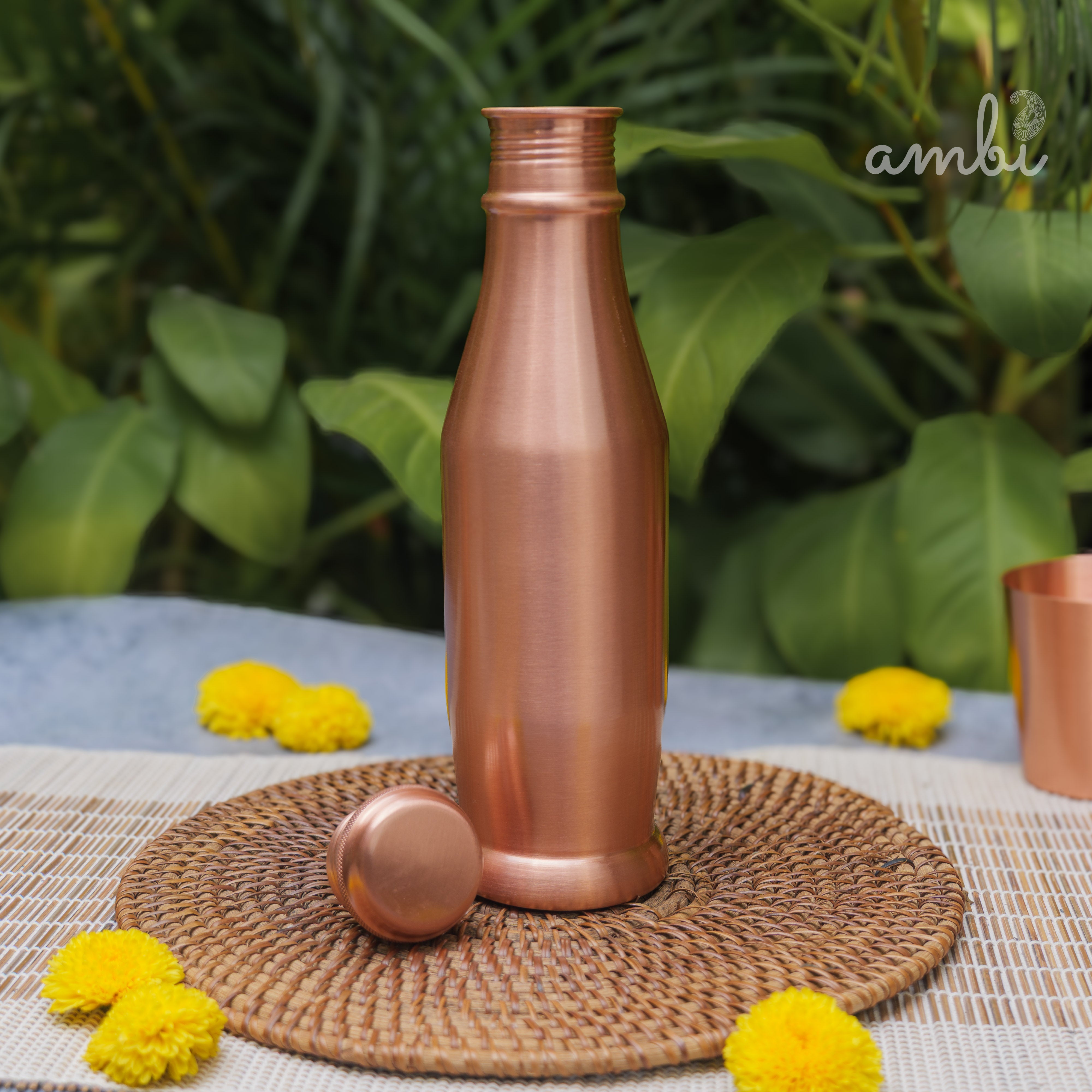 Ambi Pure Copper Bottle & Glass Set with Gift Box – Traditional Elegance (1 Bottle + 2 Glasses)