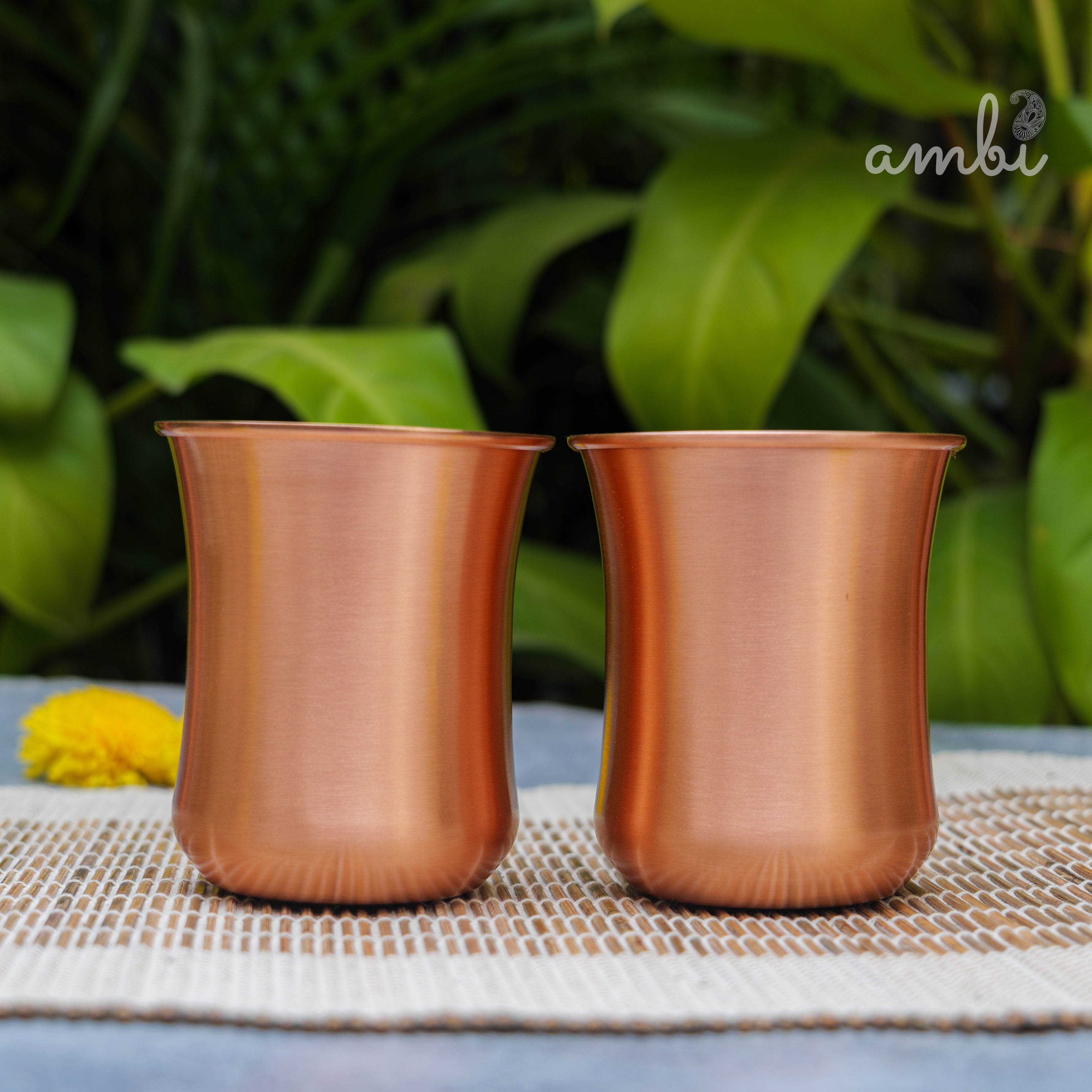 Ambi Gift Set of 100% Pure Copper Elegant Traditional Curve Glass Gift Set - Matt Finish - 300 ML