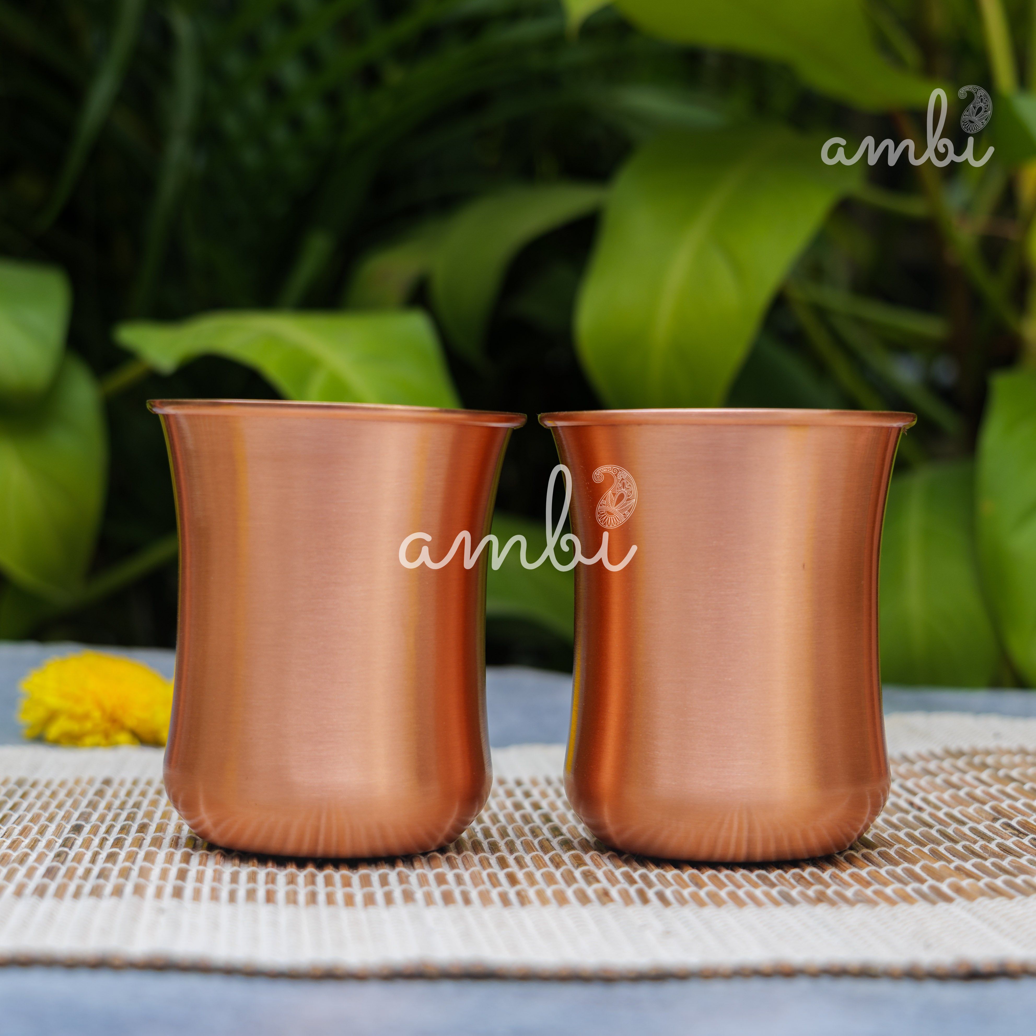 Ambi Gift Set of 100% Pure Copper Elegant Traditional Curve Glass Gift Set - Matt Finish - 300 ML