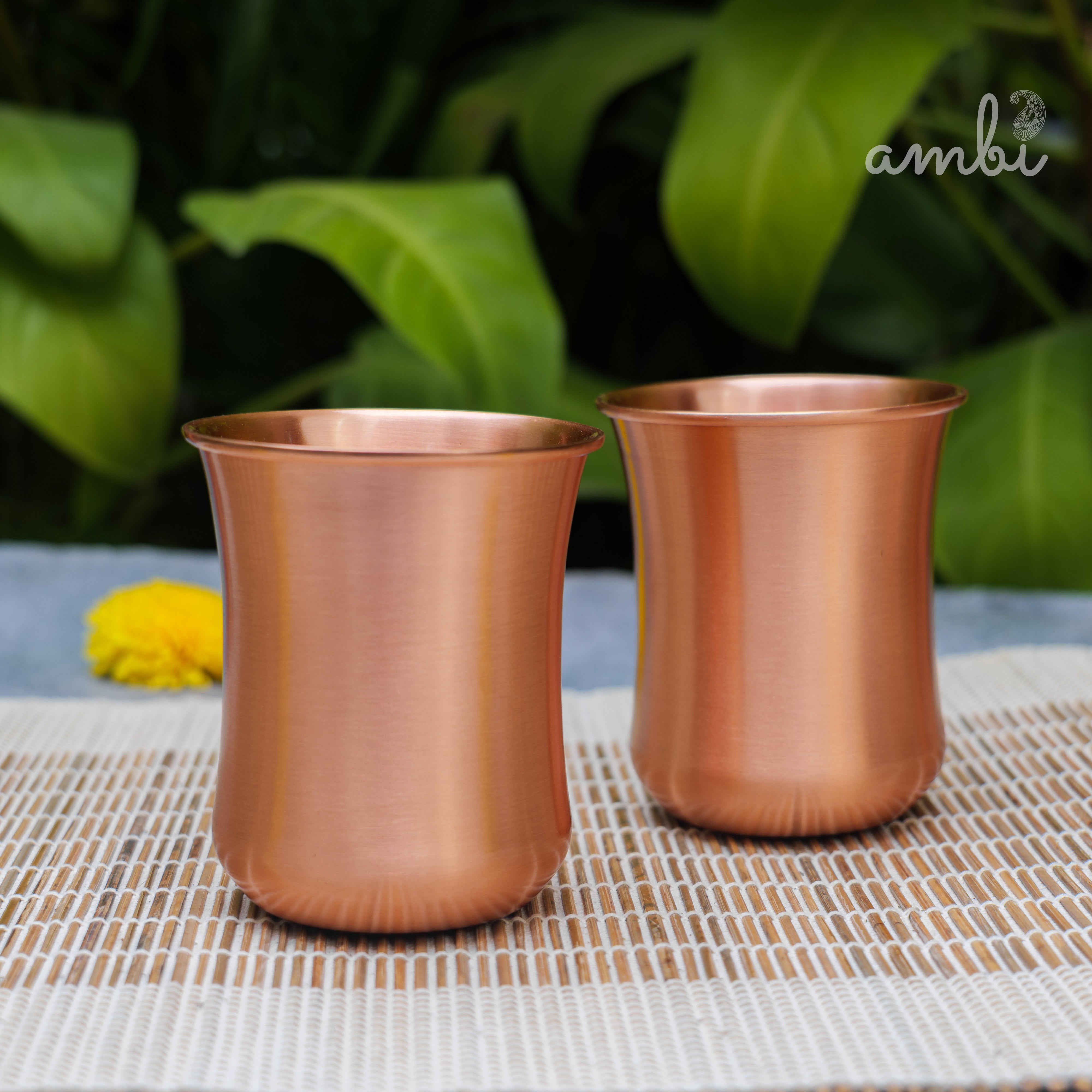 Ambi Gift Set of 100% Pure Copper Elegant Traditional Curve Glass Gift Set - Matt Finish - 300 ML