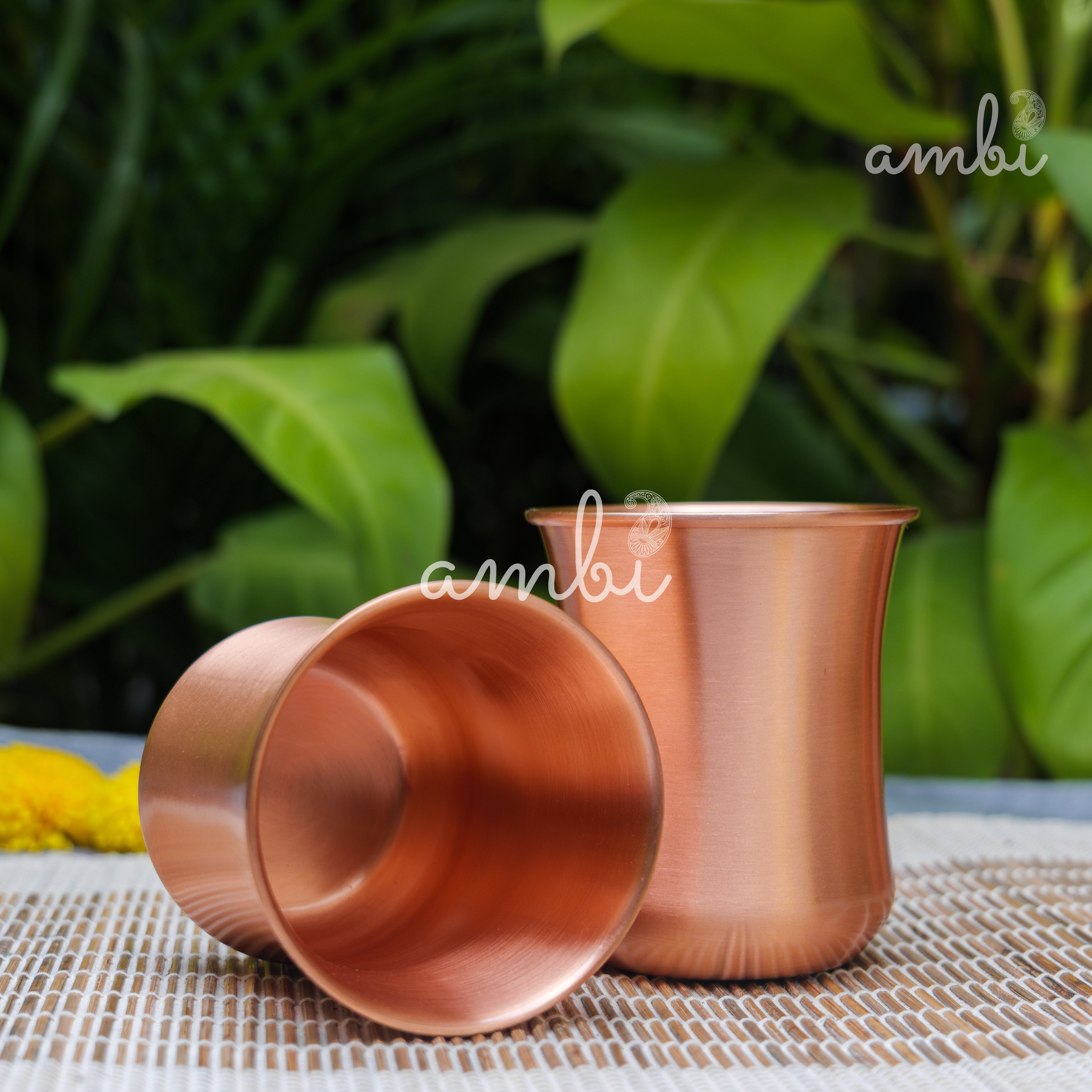 Ambi Gift Set of 100% Pure Copper Elegant Traditional Curve Glass Gift Set - Matt Finish - 300 ML
