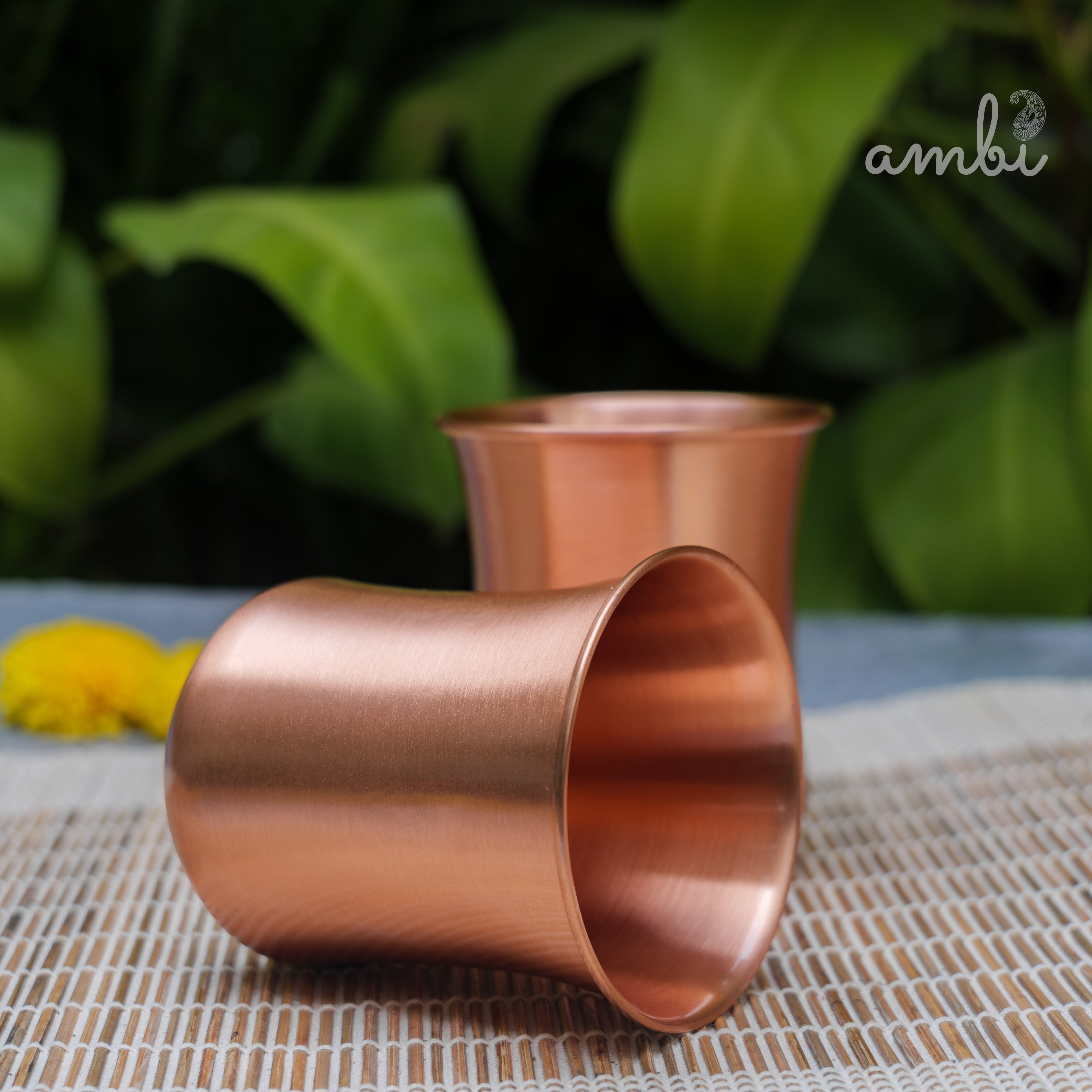 Ambi Gift Set of 100% Pure Copper Elegant Traditional Curve Glass Gift Set - Matt Finish - 300 ML