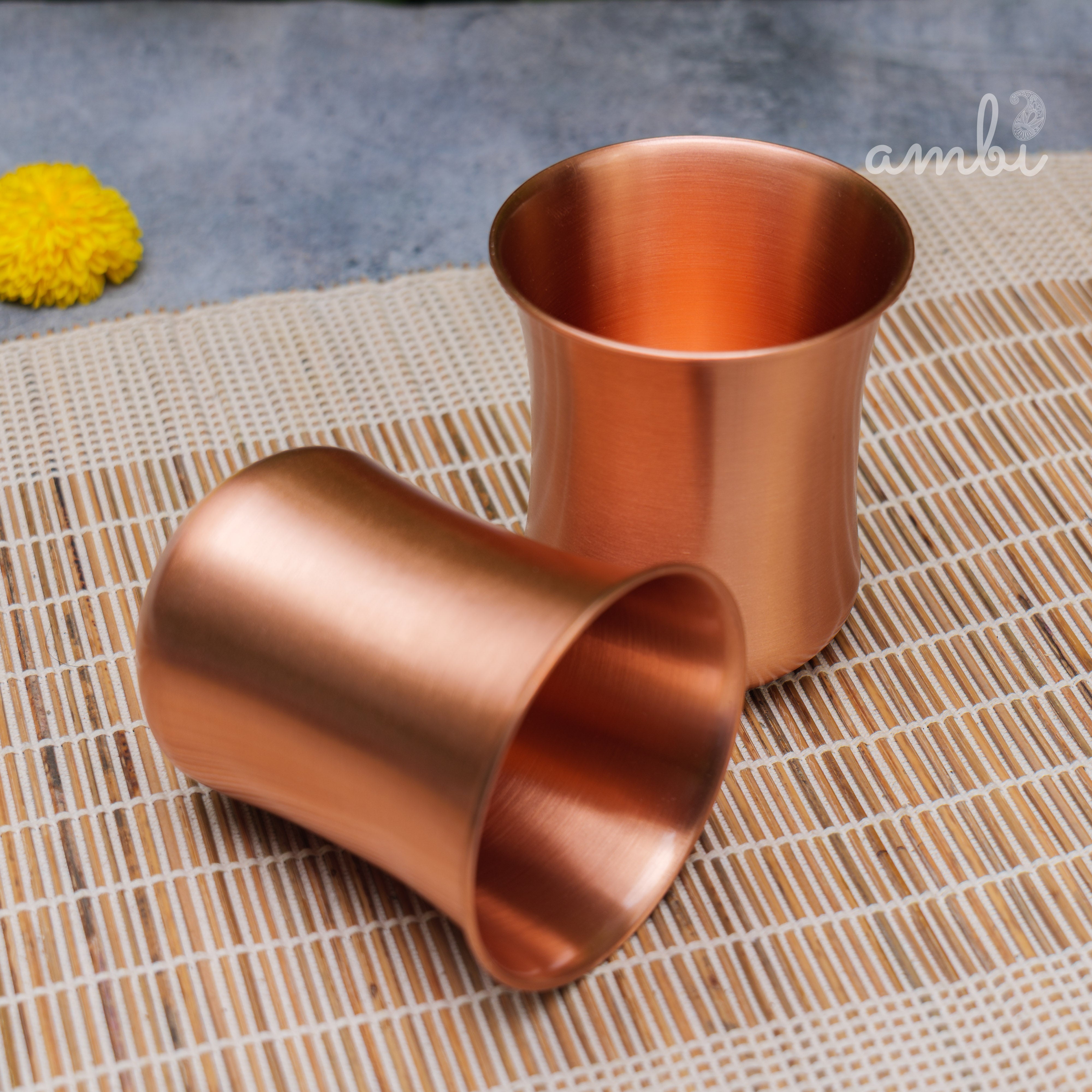 Ambi Gift Set of 100% Pure Copper Elegant Traditional Curve Glass Gift Set - Matt Finish - 300 ML