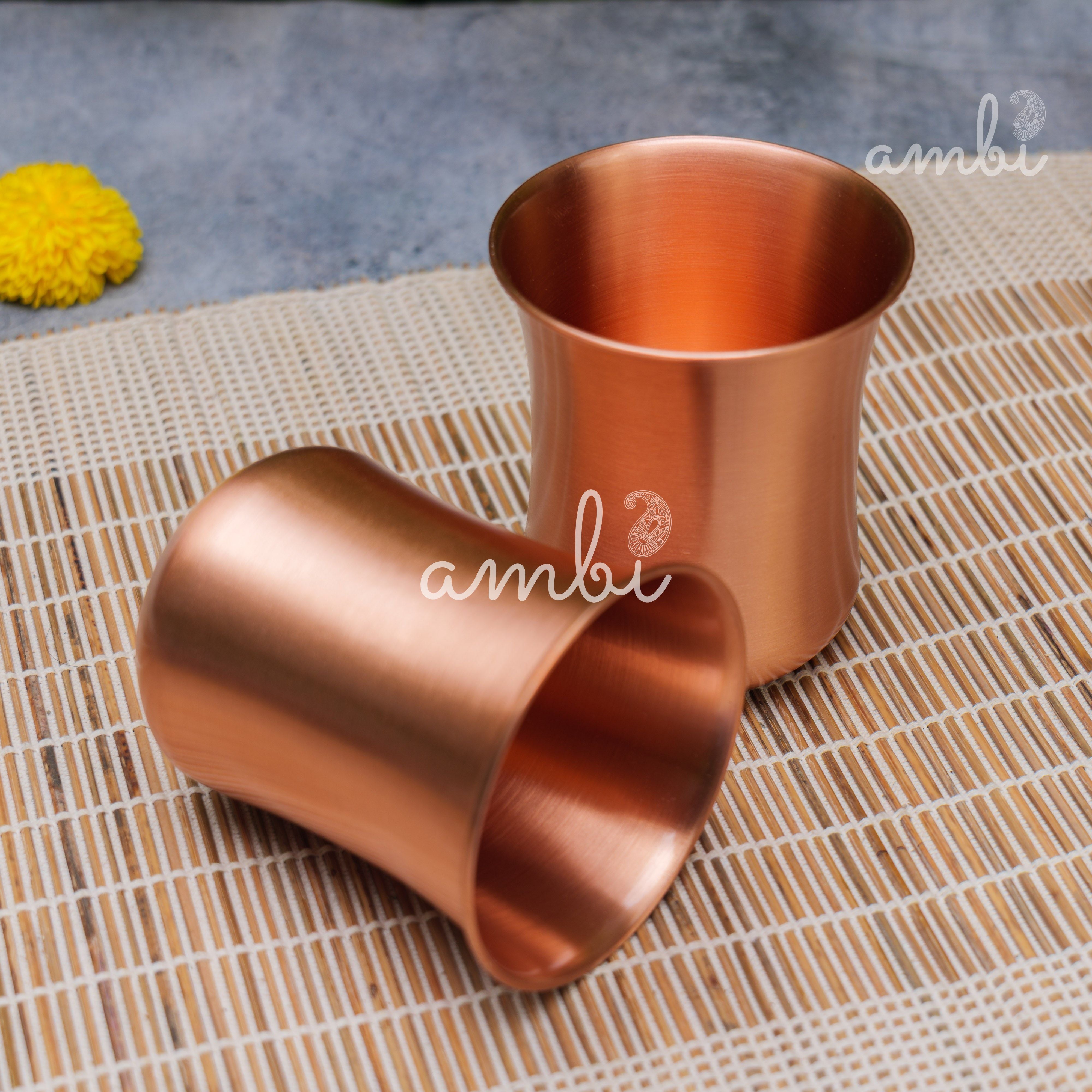 Ambi Pure Copper Bottle & Glass Set with Gift Box – Traditional Elegance (1 Bottle + 2 Glasses)