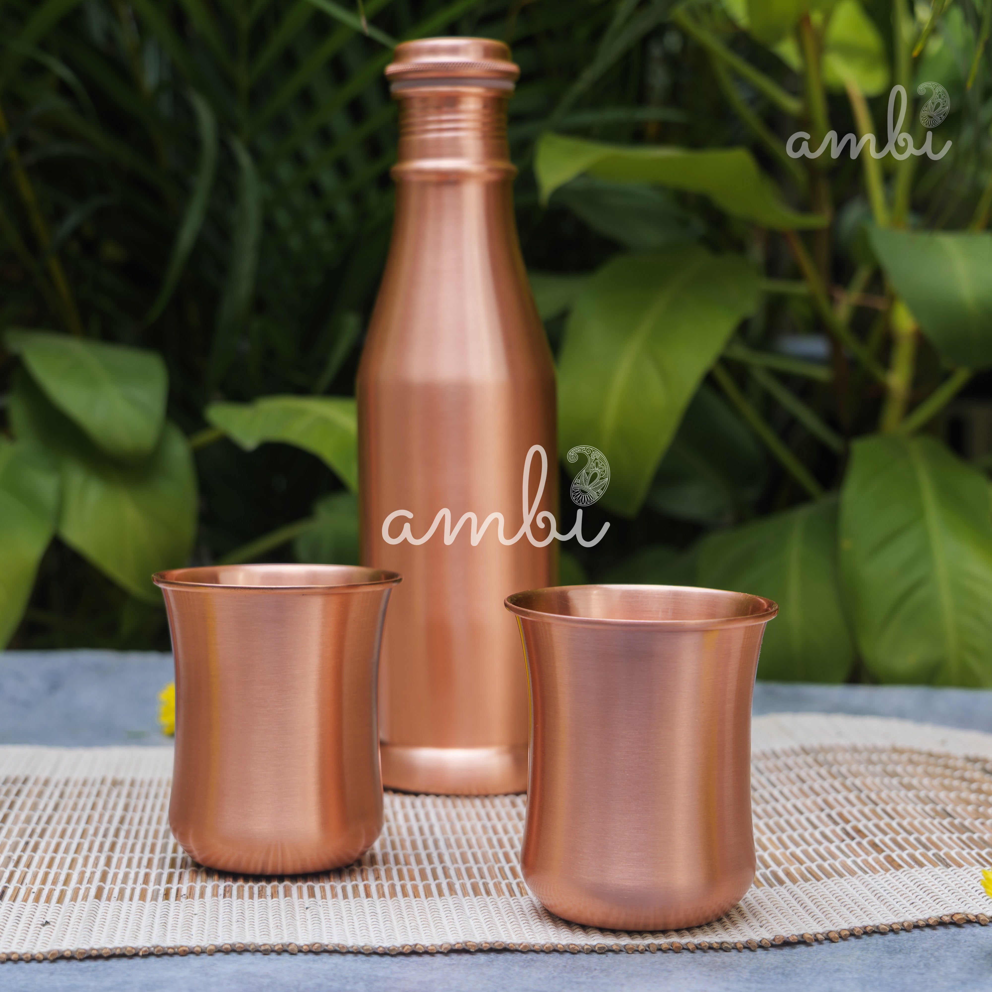 Ambi Pure Copper Bottle & Glass Set – Traditional Elegance (1 Bottle + 2 Glasses)