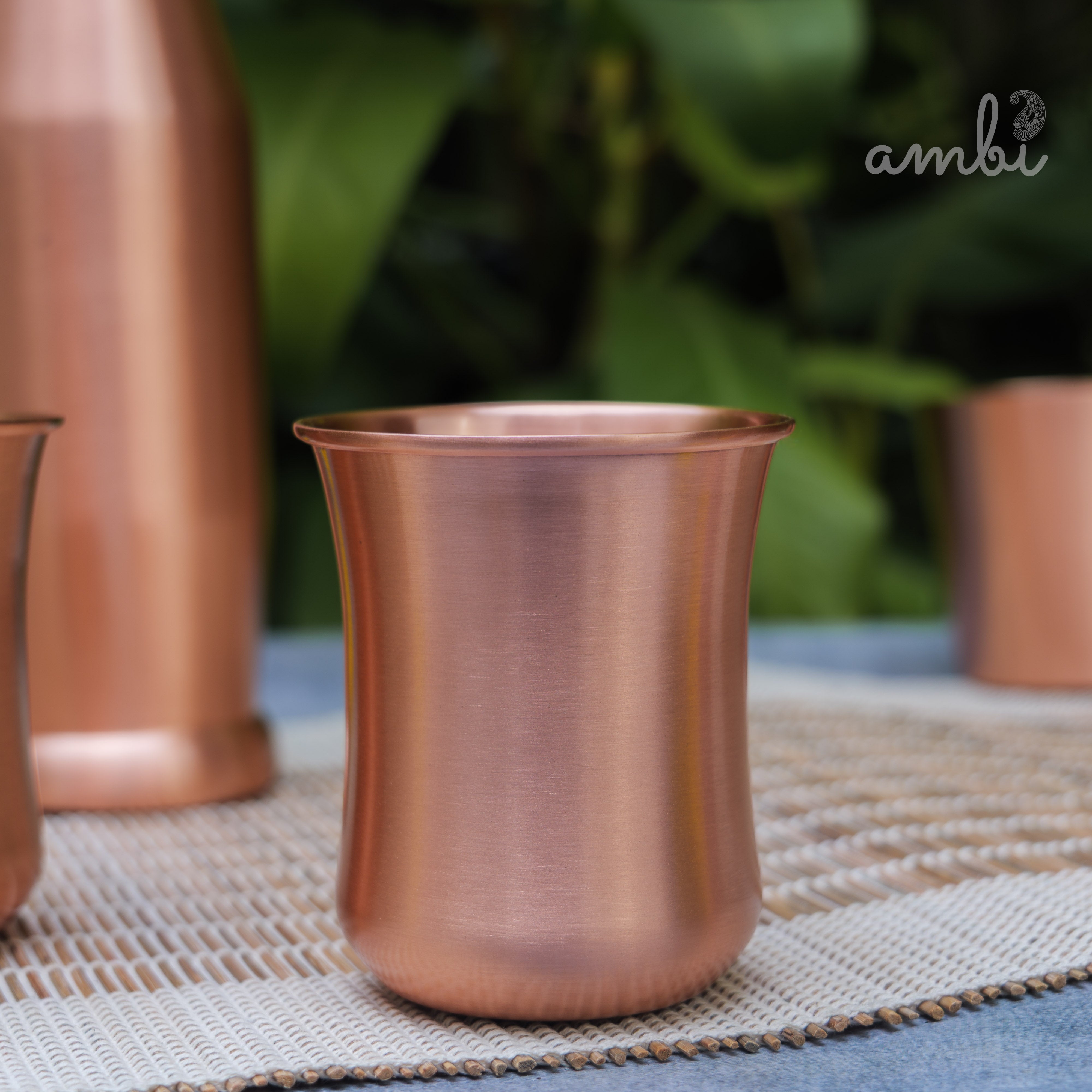Ambi Pure Copper Bottle & Glass Set – Traditional Elegance (1 Bottle + 2 Glasses)