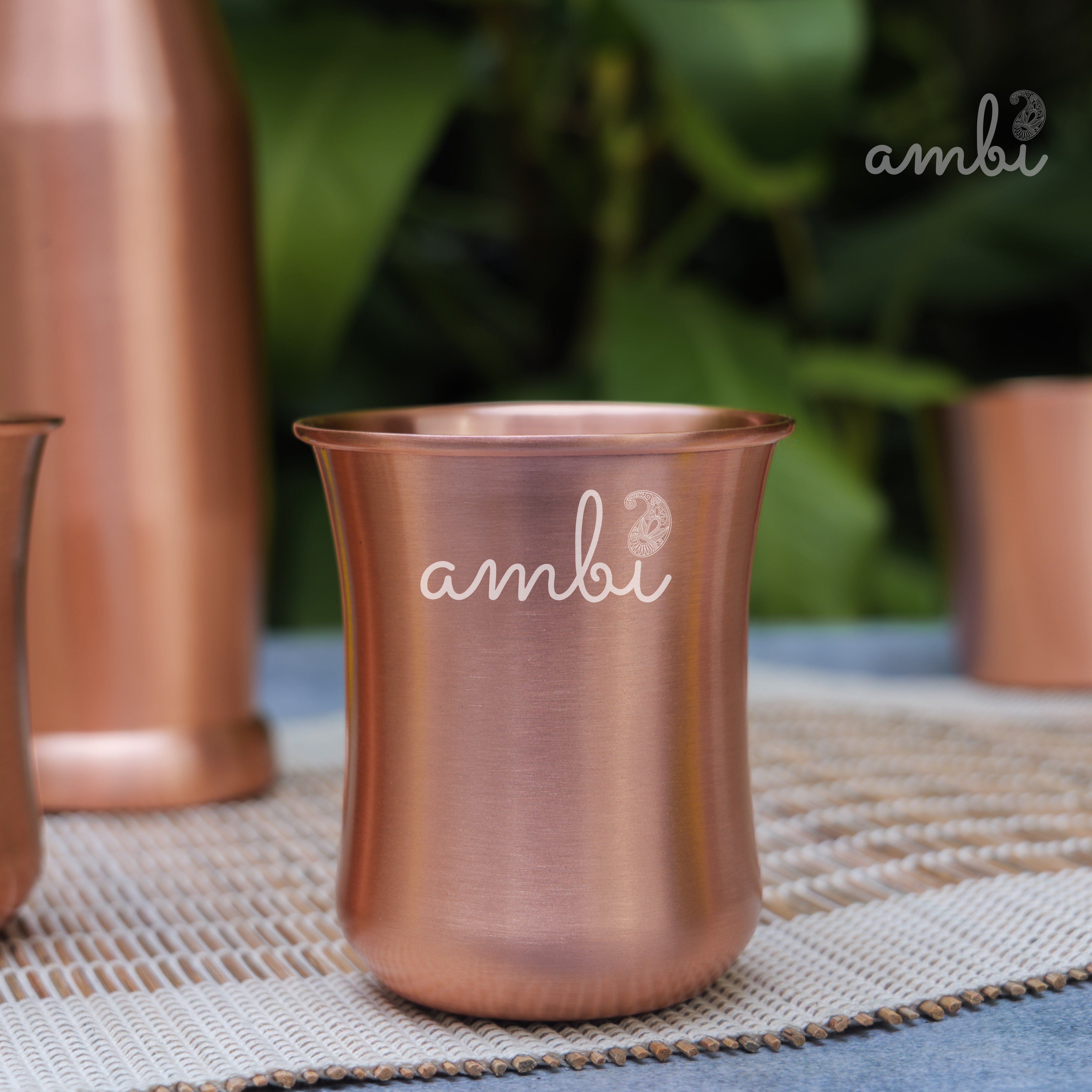 Ambi Pure Copper Bottle & Glass Set – Traditional Elegance (1 Bottle + 2 Glasses)