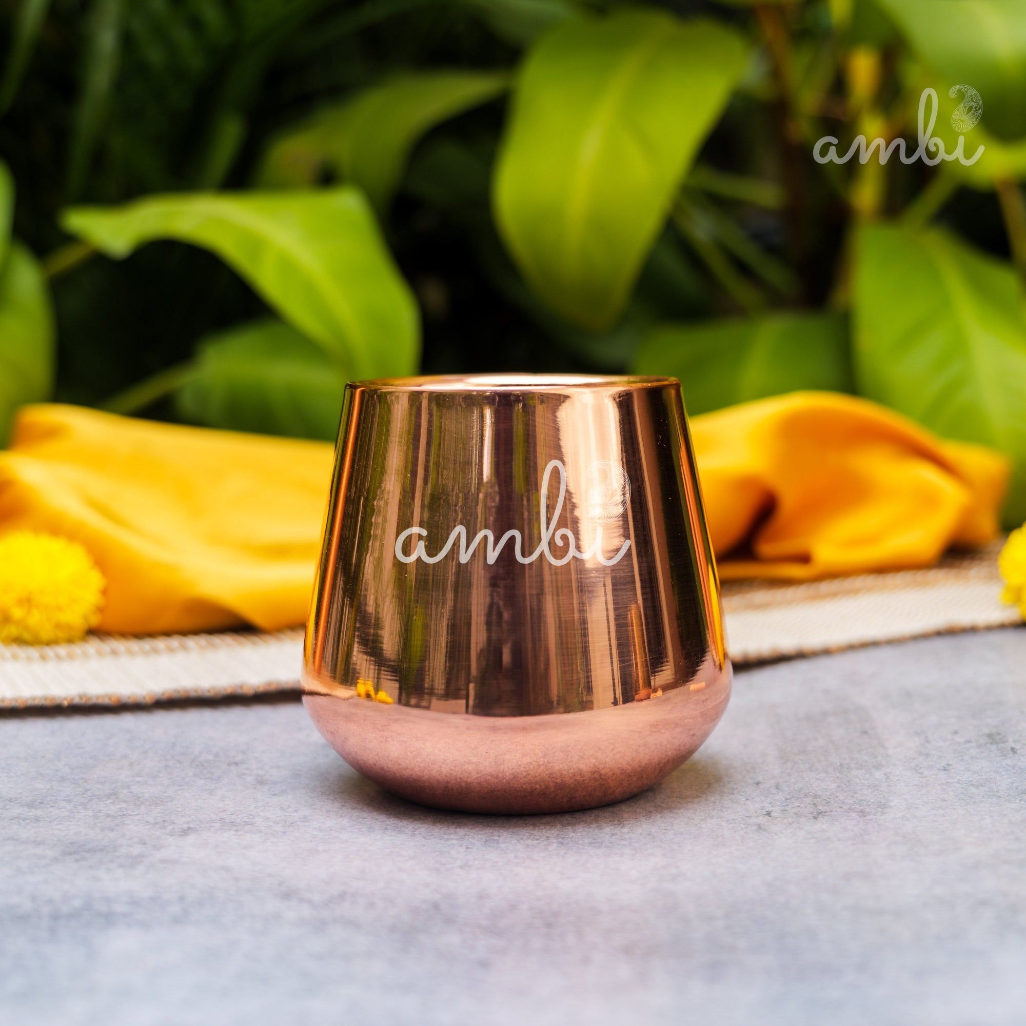 Ambi Handcrafted Copper Wellness Glass – 200 ml | Smooth Curved - Double Walled