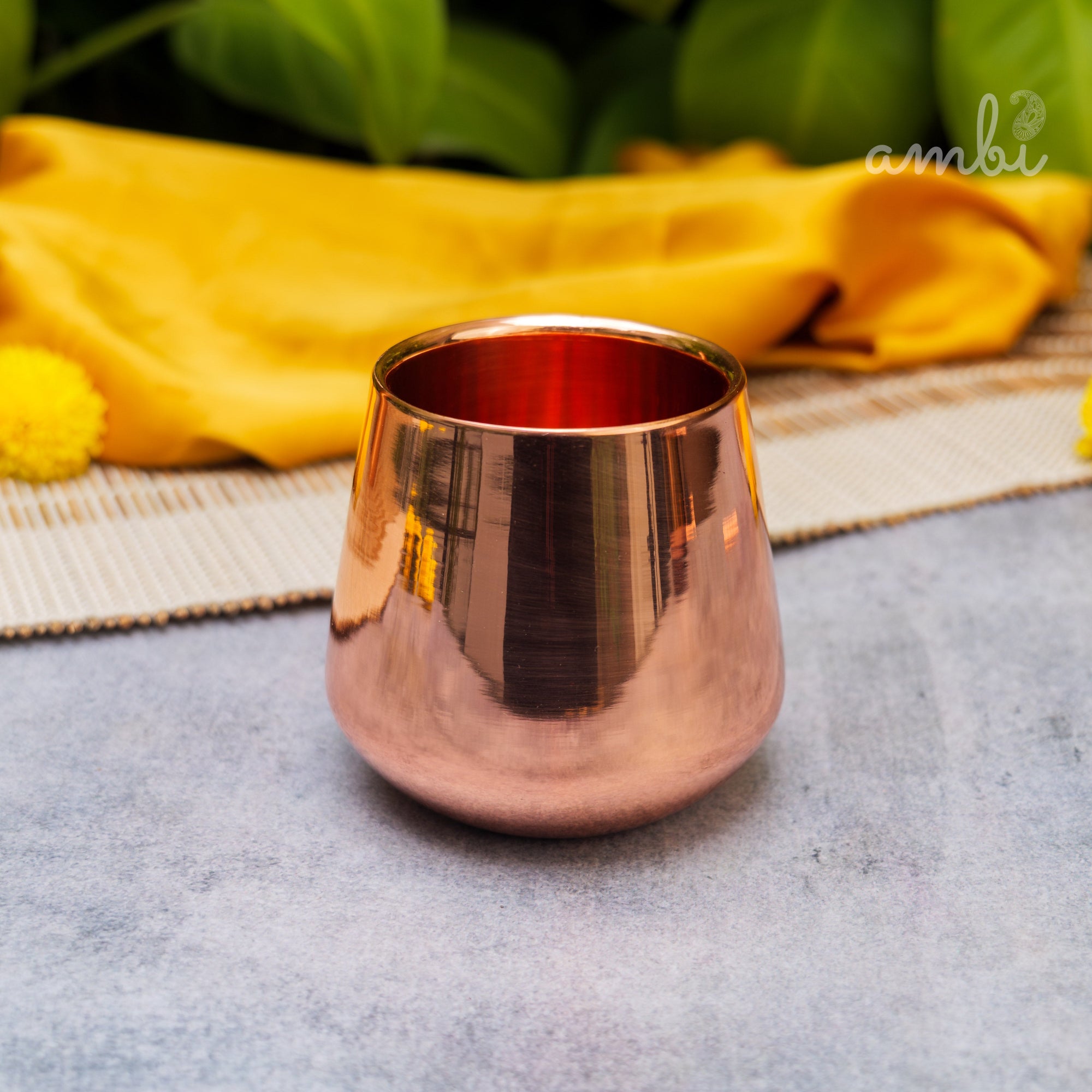 Ambi Handcrafted Copper Wellness Glass – 200 ml | Smooth Curved - Double Walled