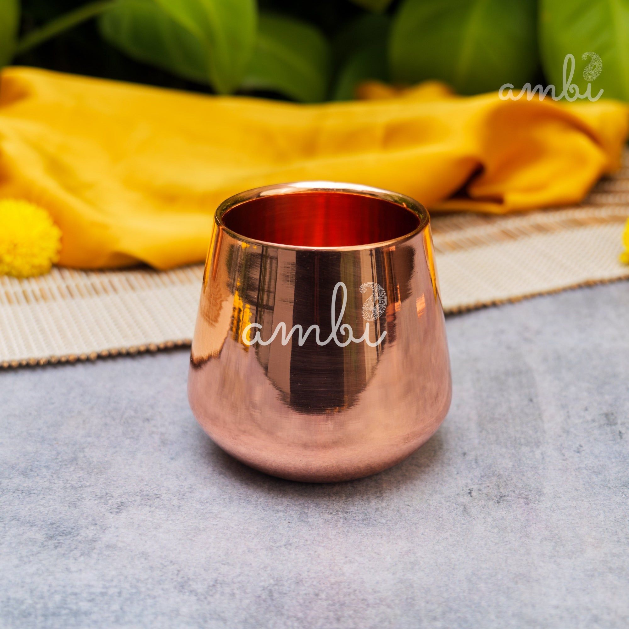 Ambi Handcrafted Copper Wellness Glass – 200 ml | Smooth Curved - Double Walled