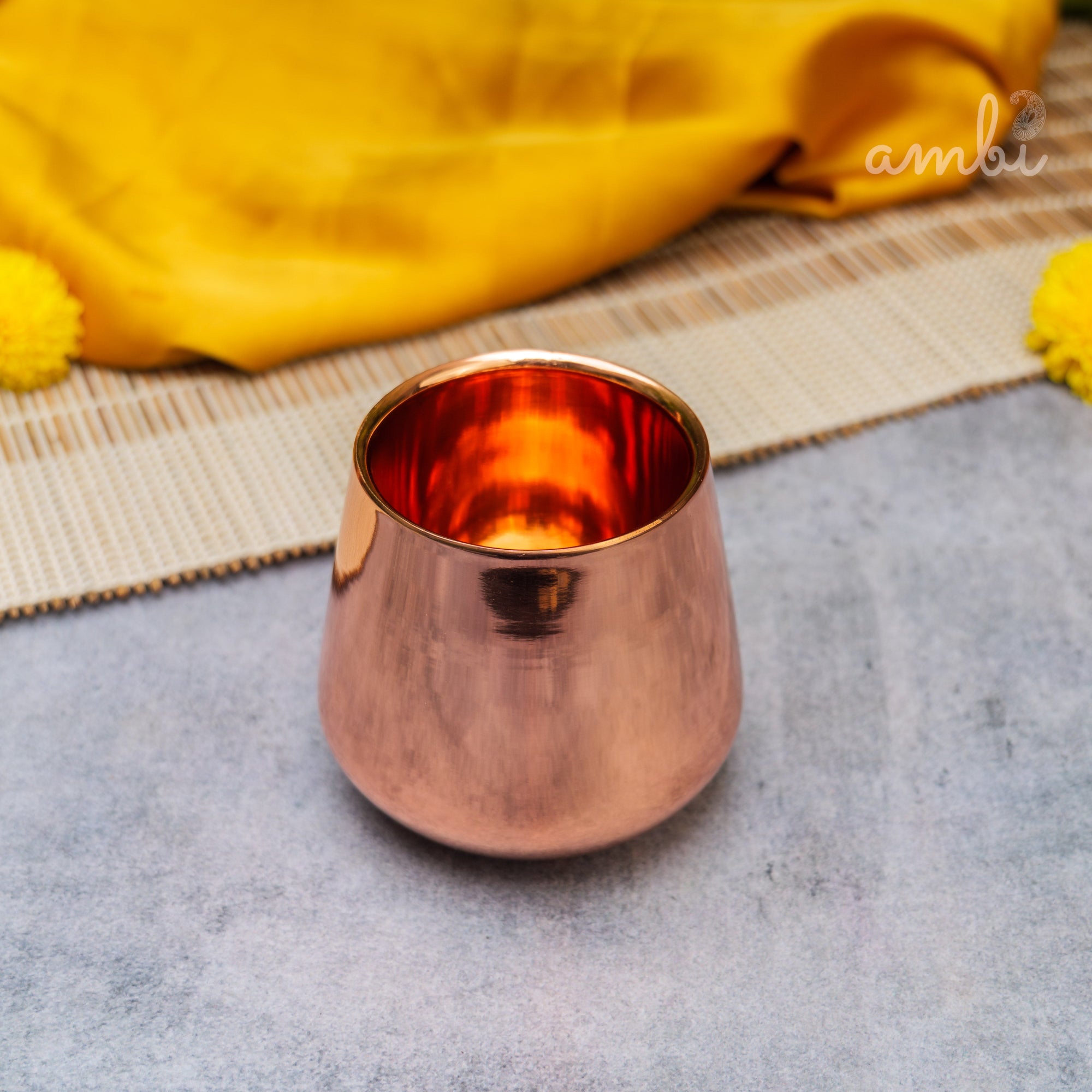 Ambi Handcrafted Copper Wellness Glass – 200 ml | Smooth Curved - Double Walled